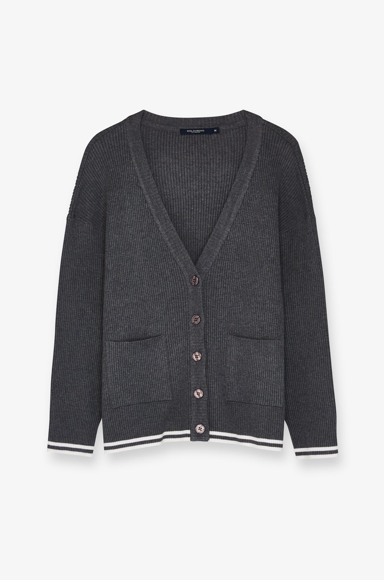 Contrast Trim Knit Cardigan Top Dyed Grey