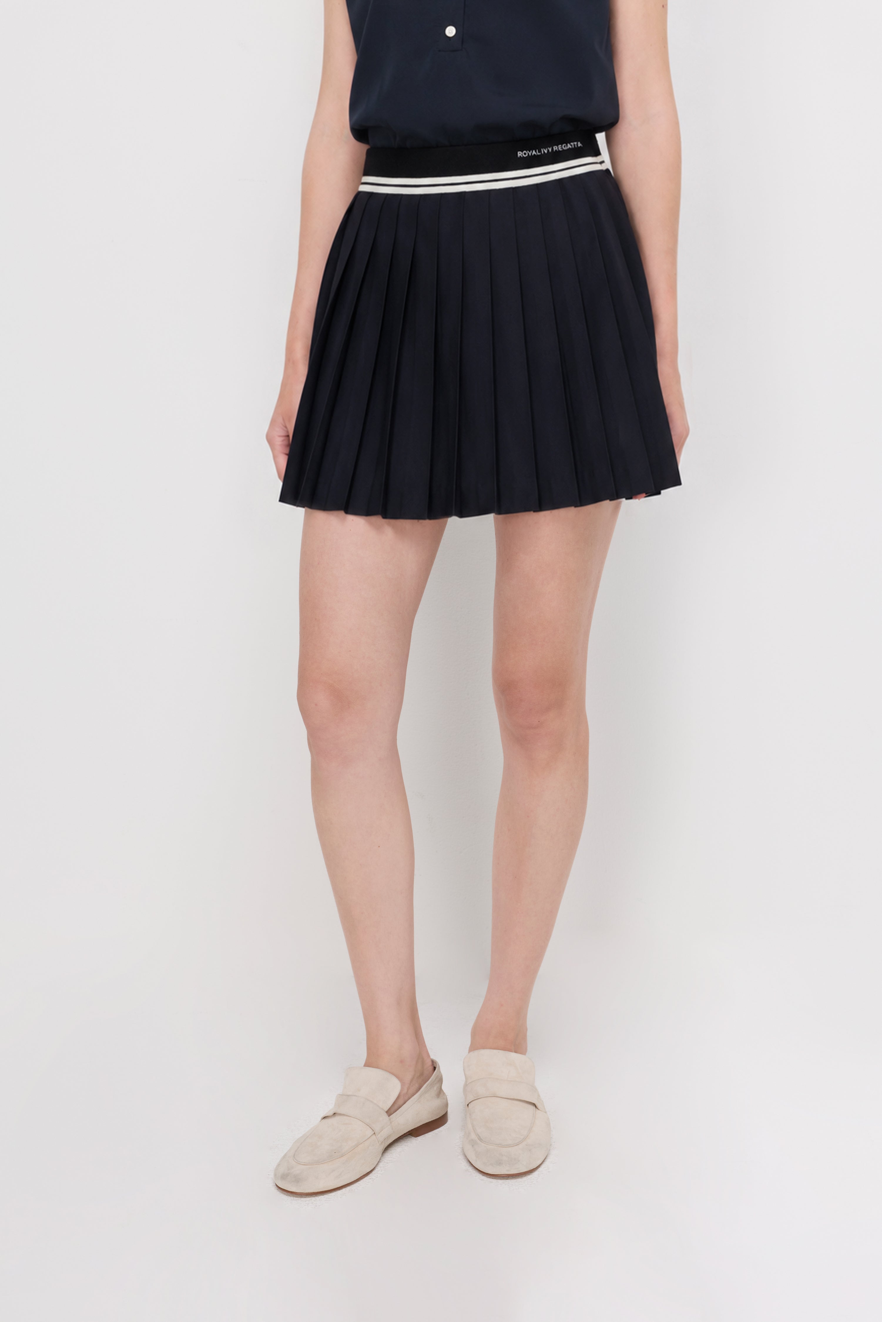Pleated Knit Mini Skirt Navy