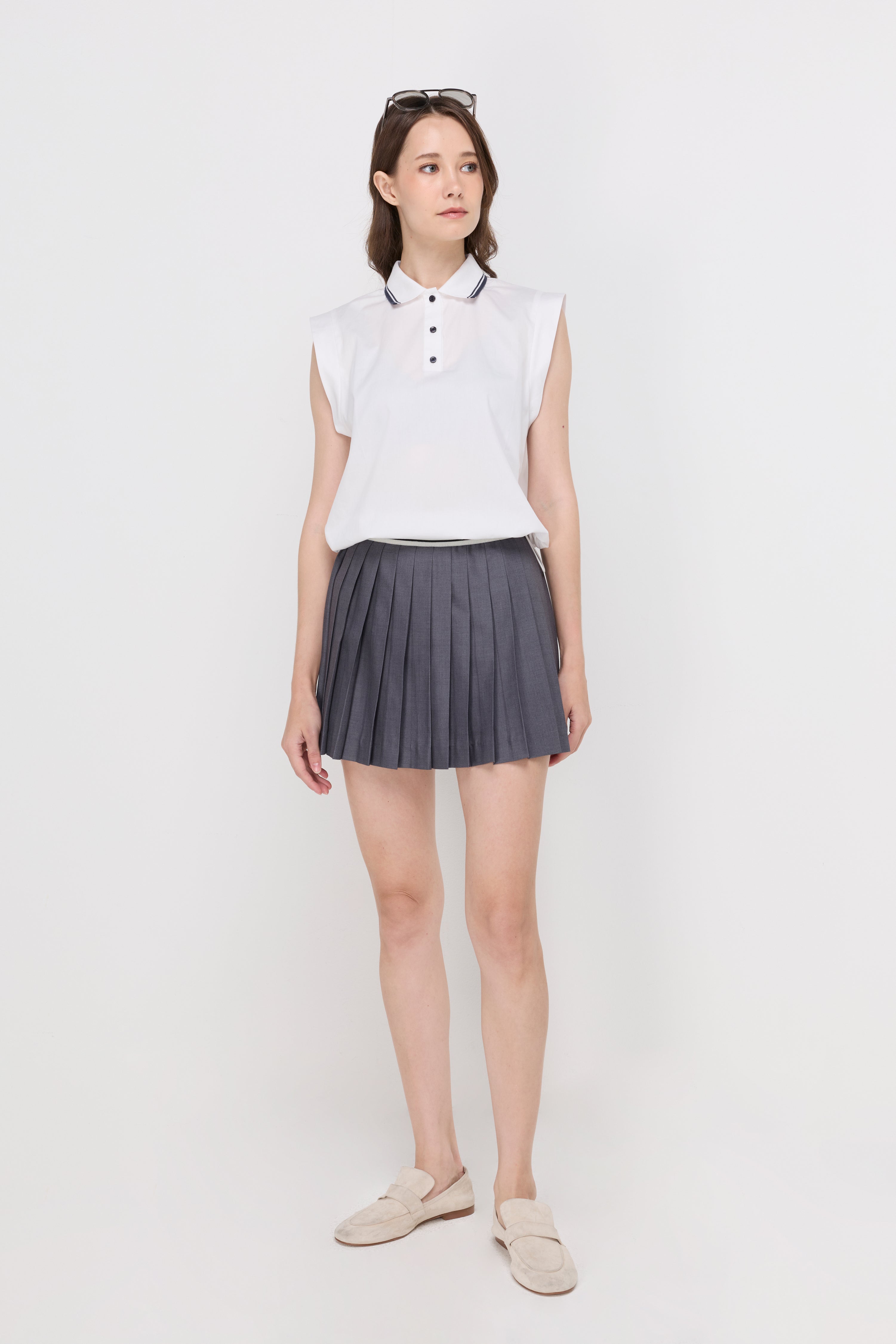 Pleated Knit Mini Skirt Top Dyed Grey