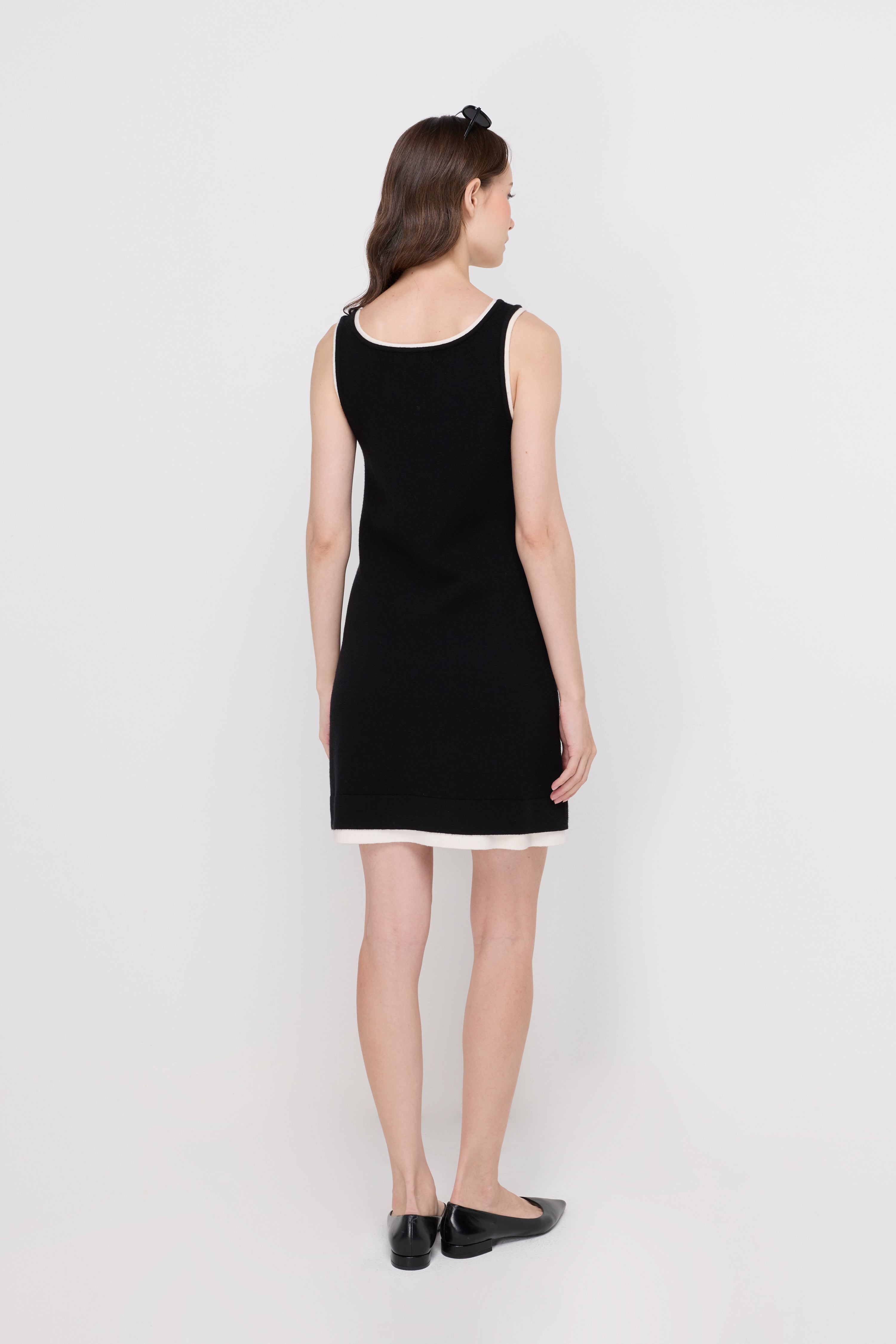 Contrast Trim Knit Dress Navy