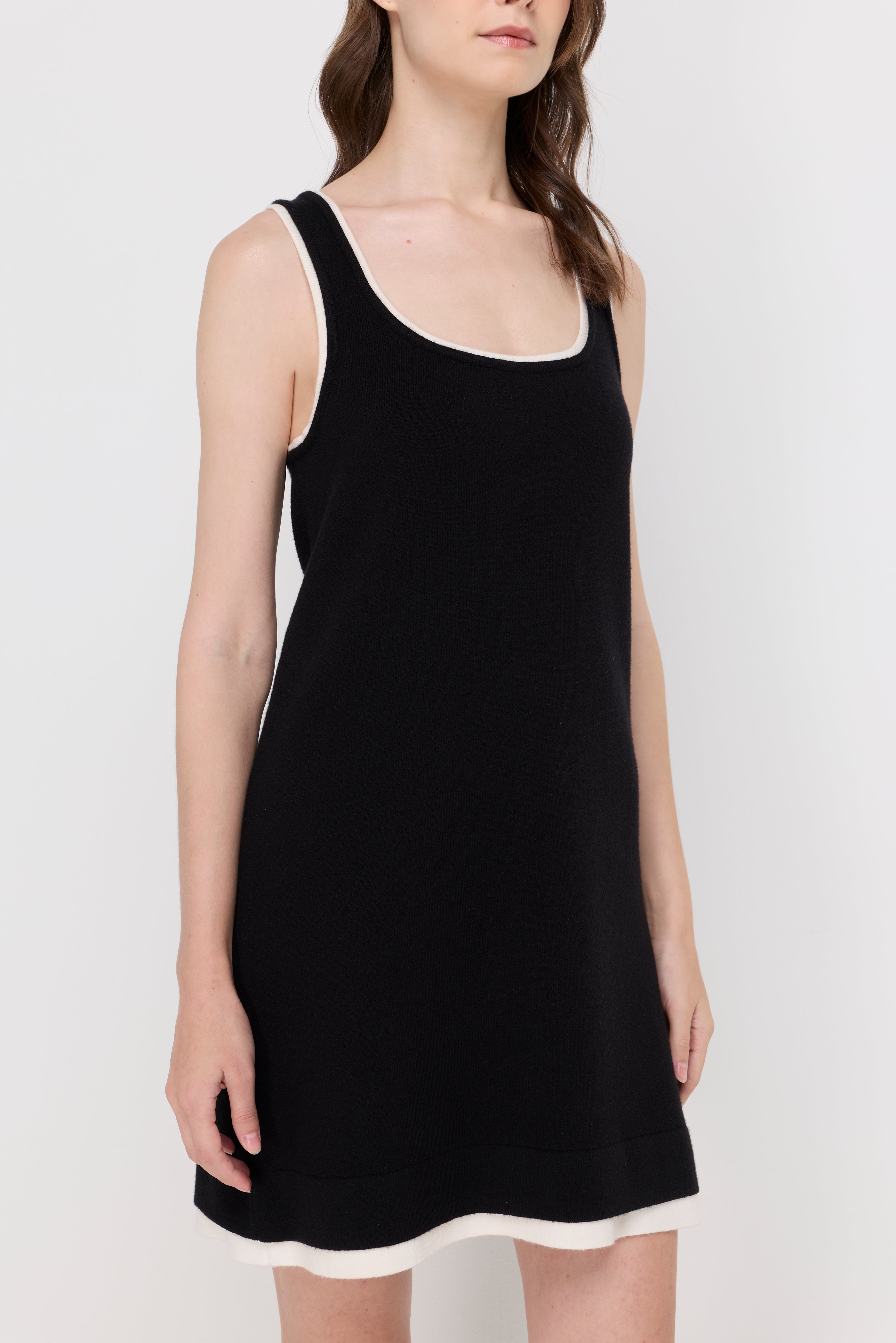 Contrast Trim Knit Dress Navy