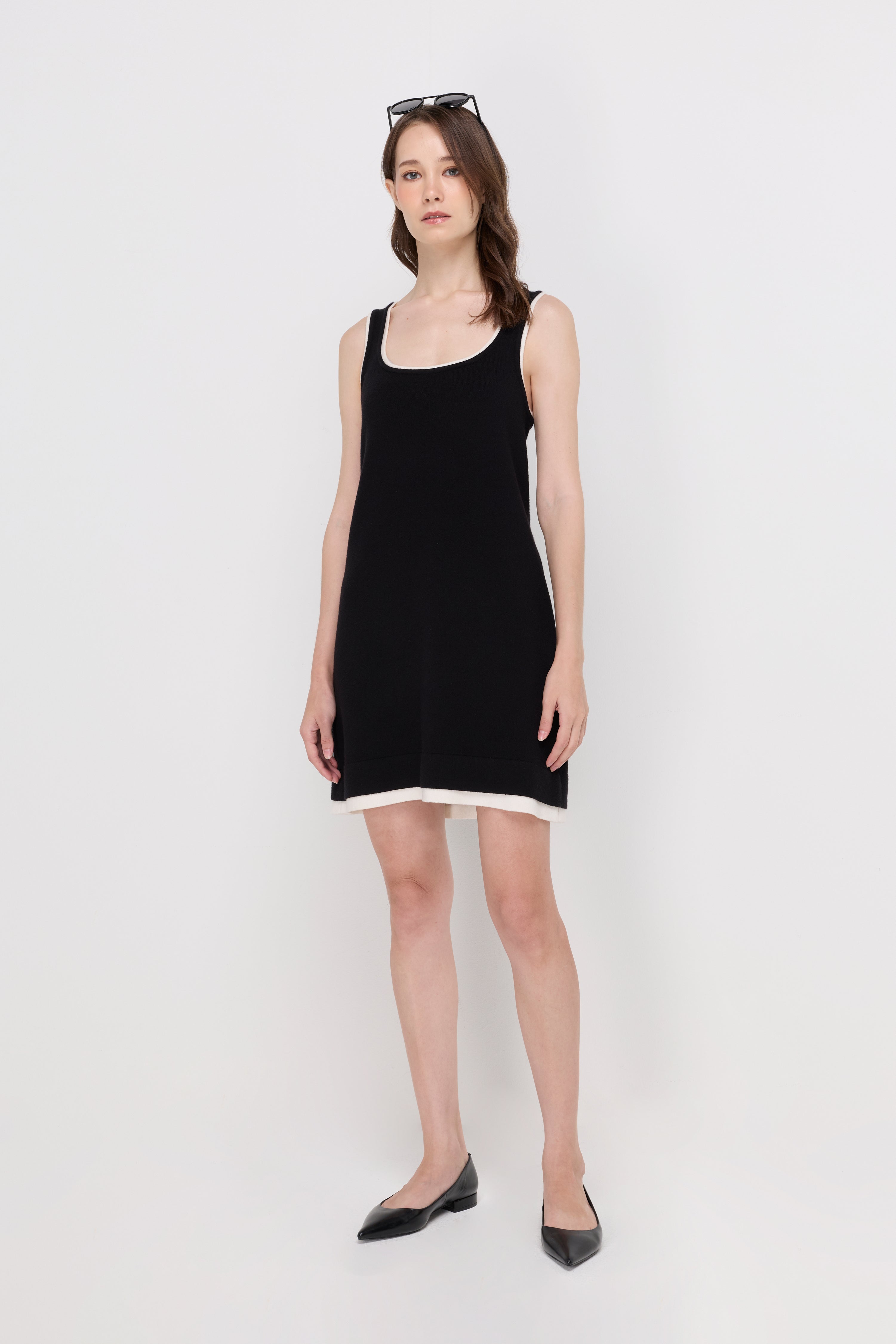 Contrast Trim Knit Dress Navy