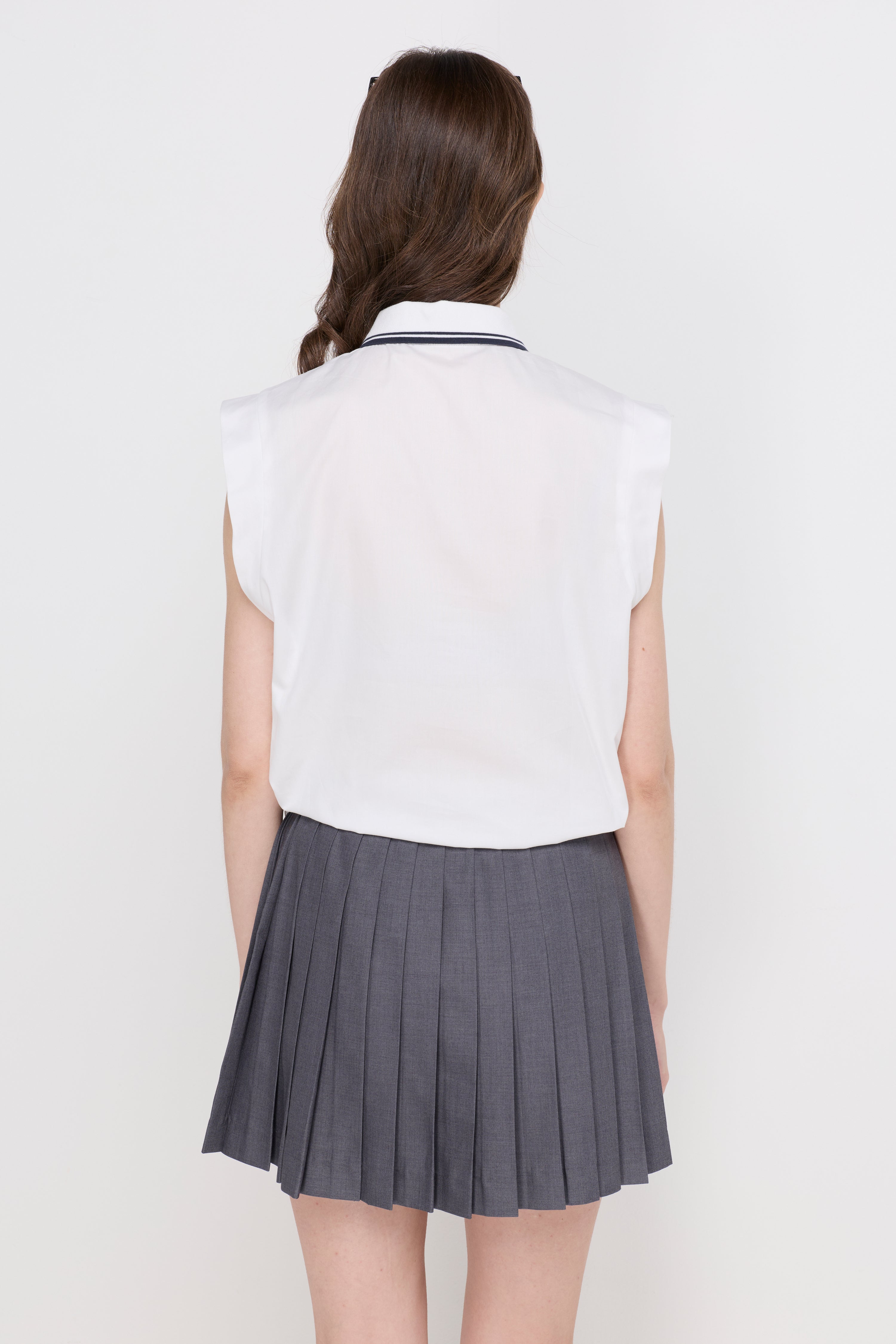 Contrast Trim Sleeveless Polo Top White