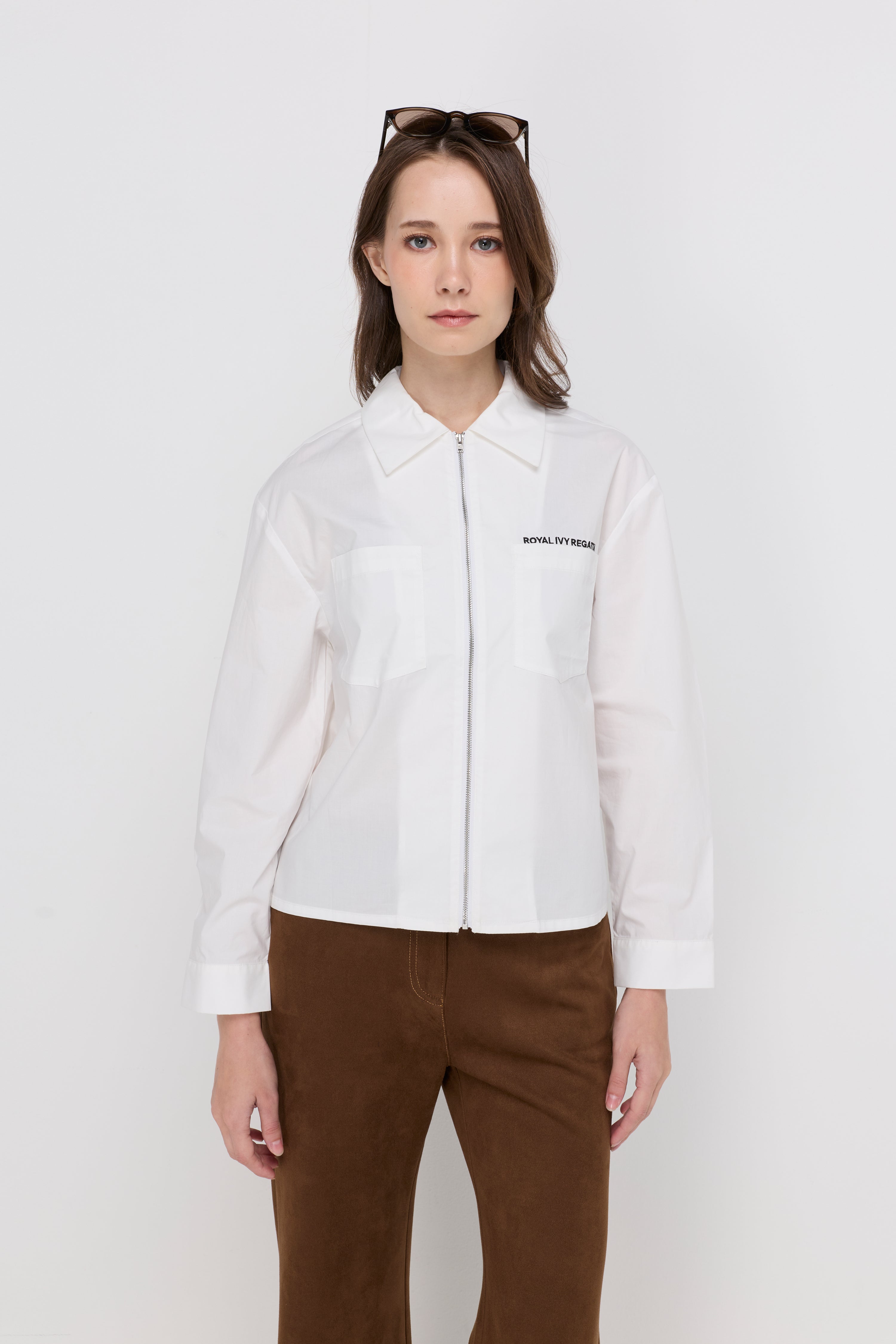 Zip Front Utility Shirt Cream
