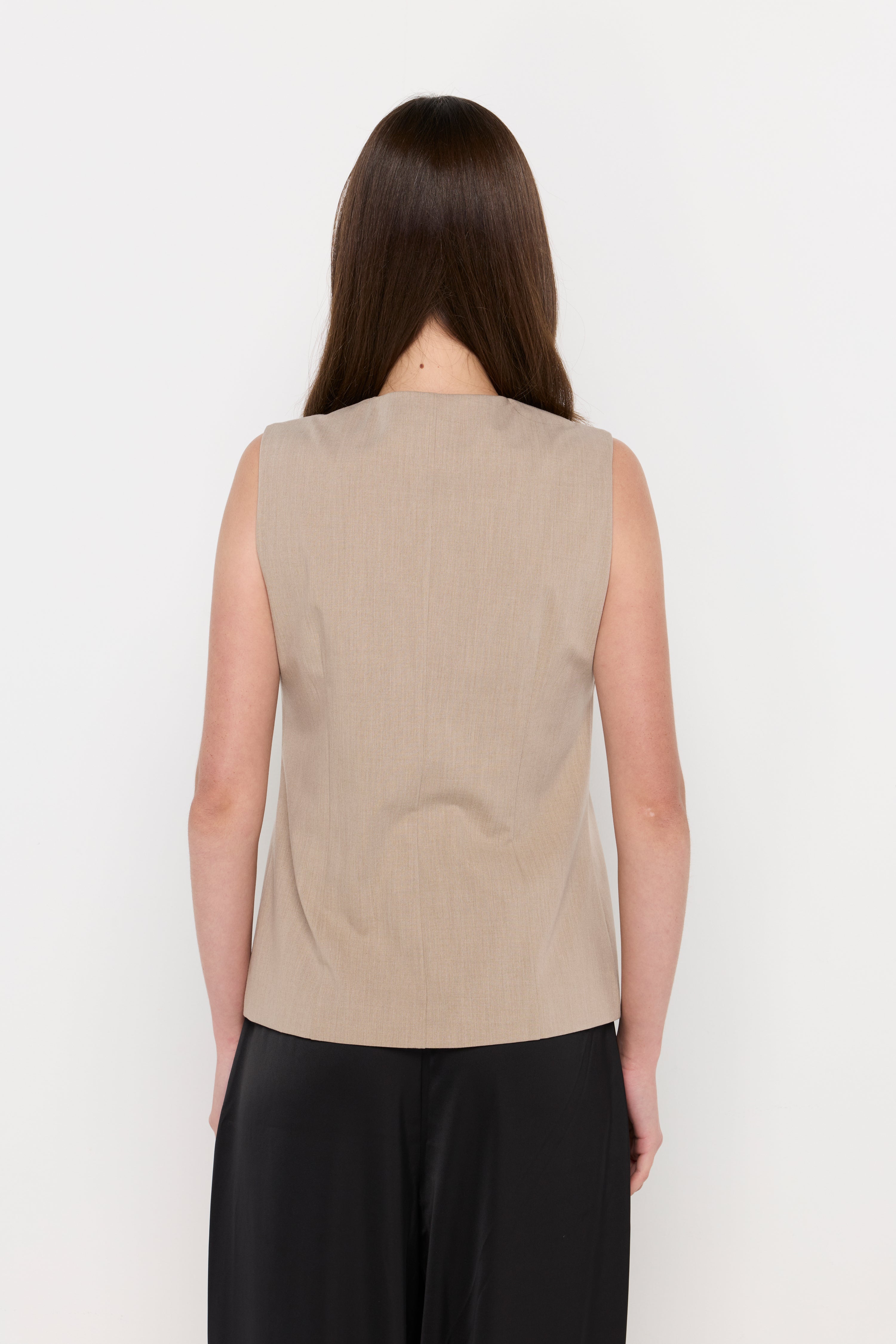 Tailored Button-Front Vest Top Brown