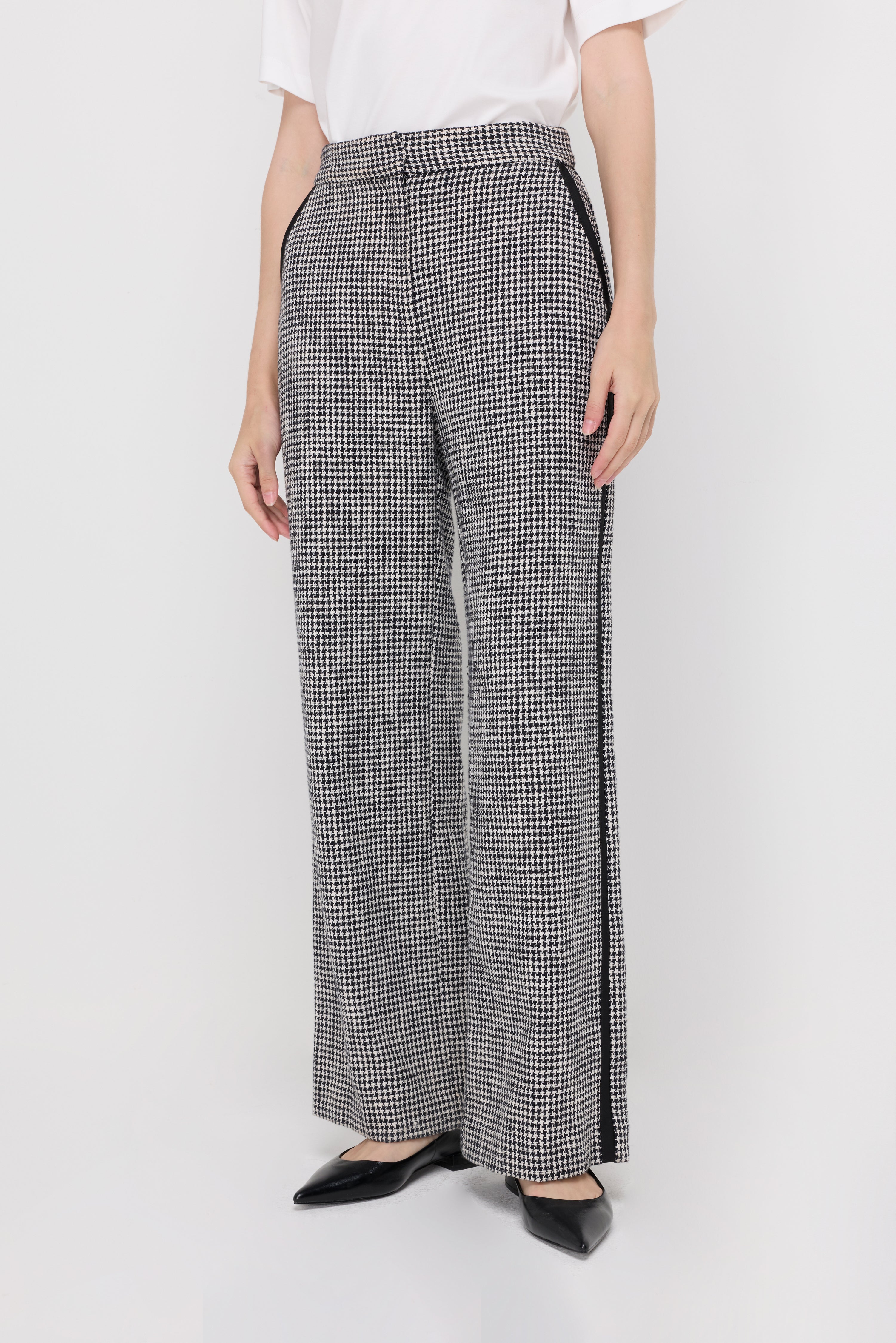 Houndstooth Wide-Leg Tailored Trousers Check Black