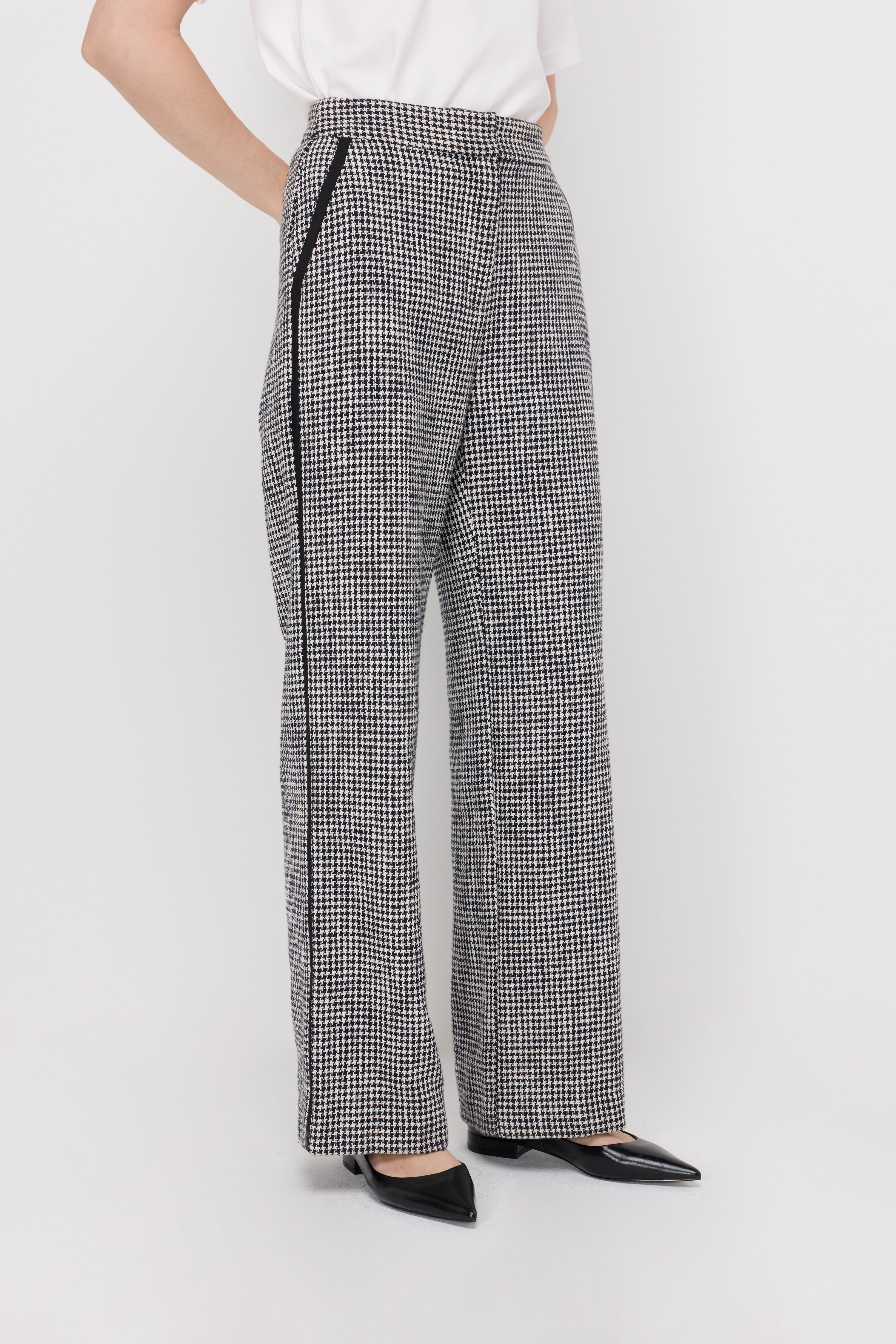 Houndstooth Wide-Leg Tailored Trousers Check Black