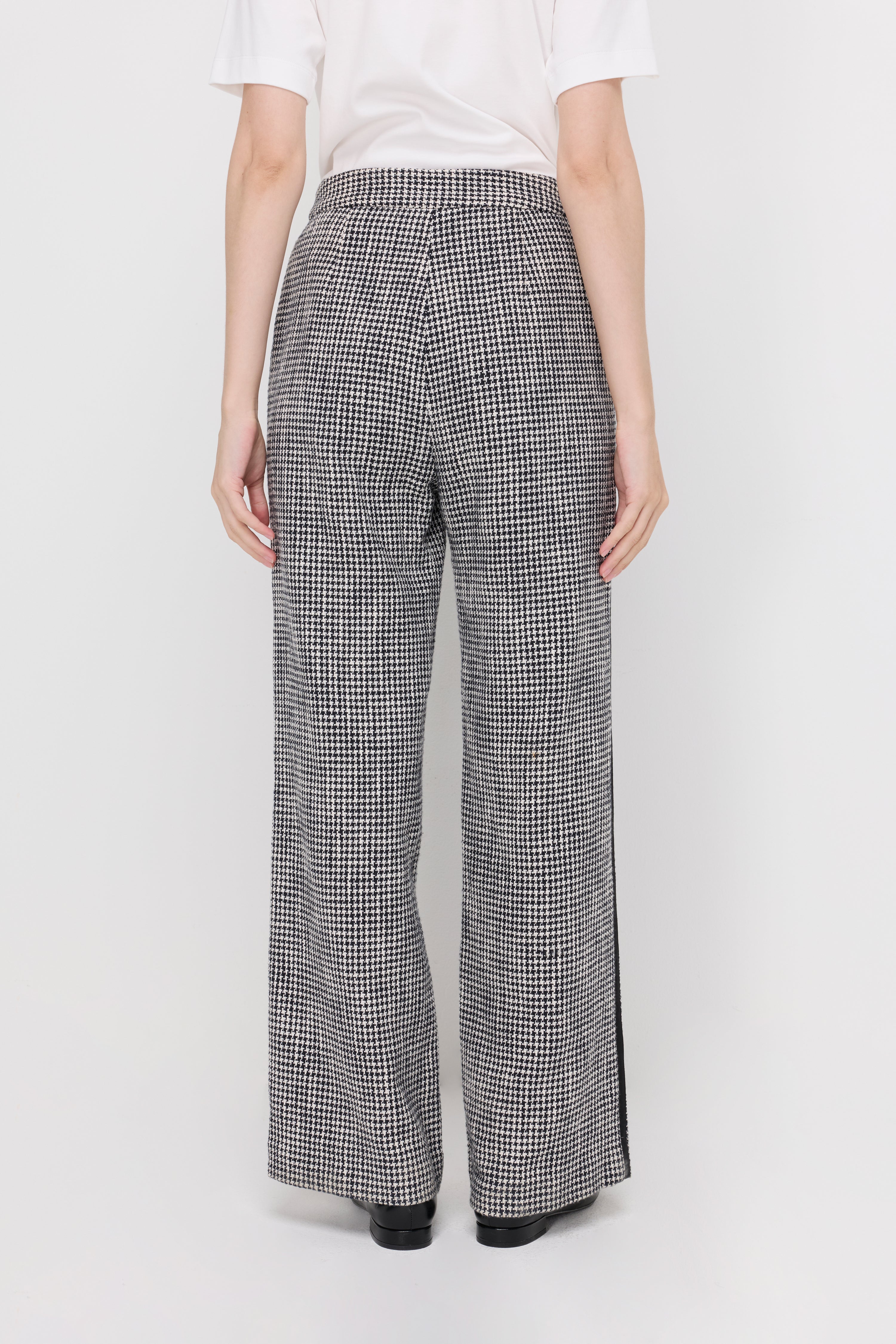 Houndstooth Wide-Leg Tailored Trousers Check Black