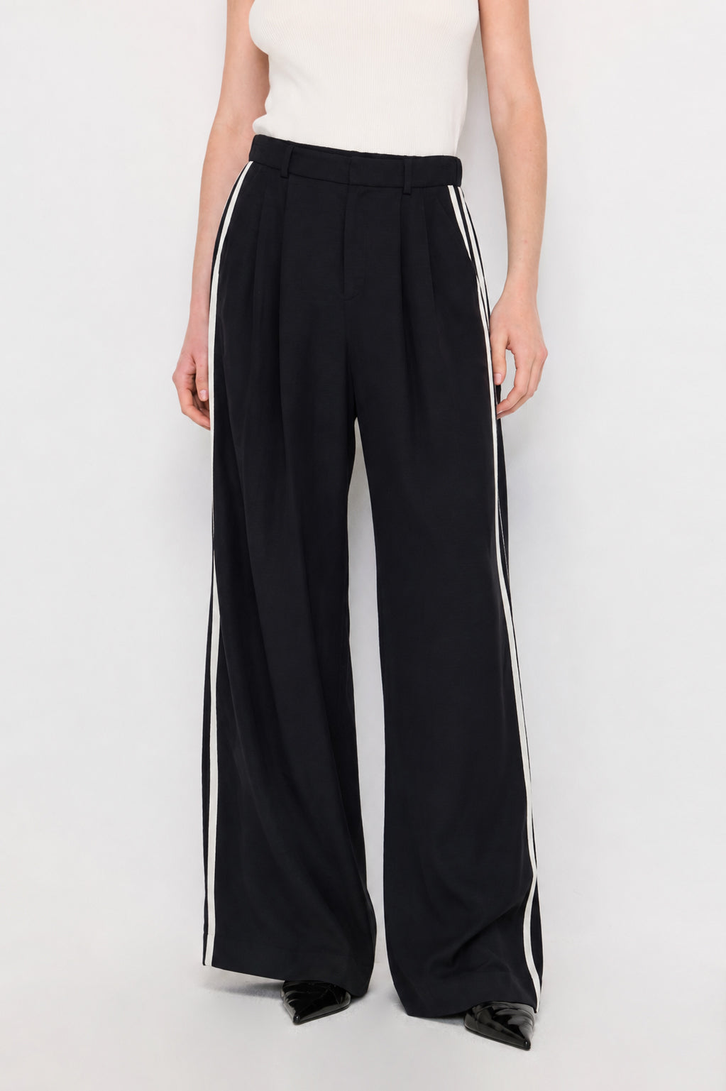 Contrast Side Stripe Wide-Leg Trousers Navy