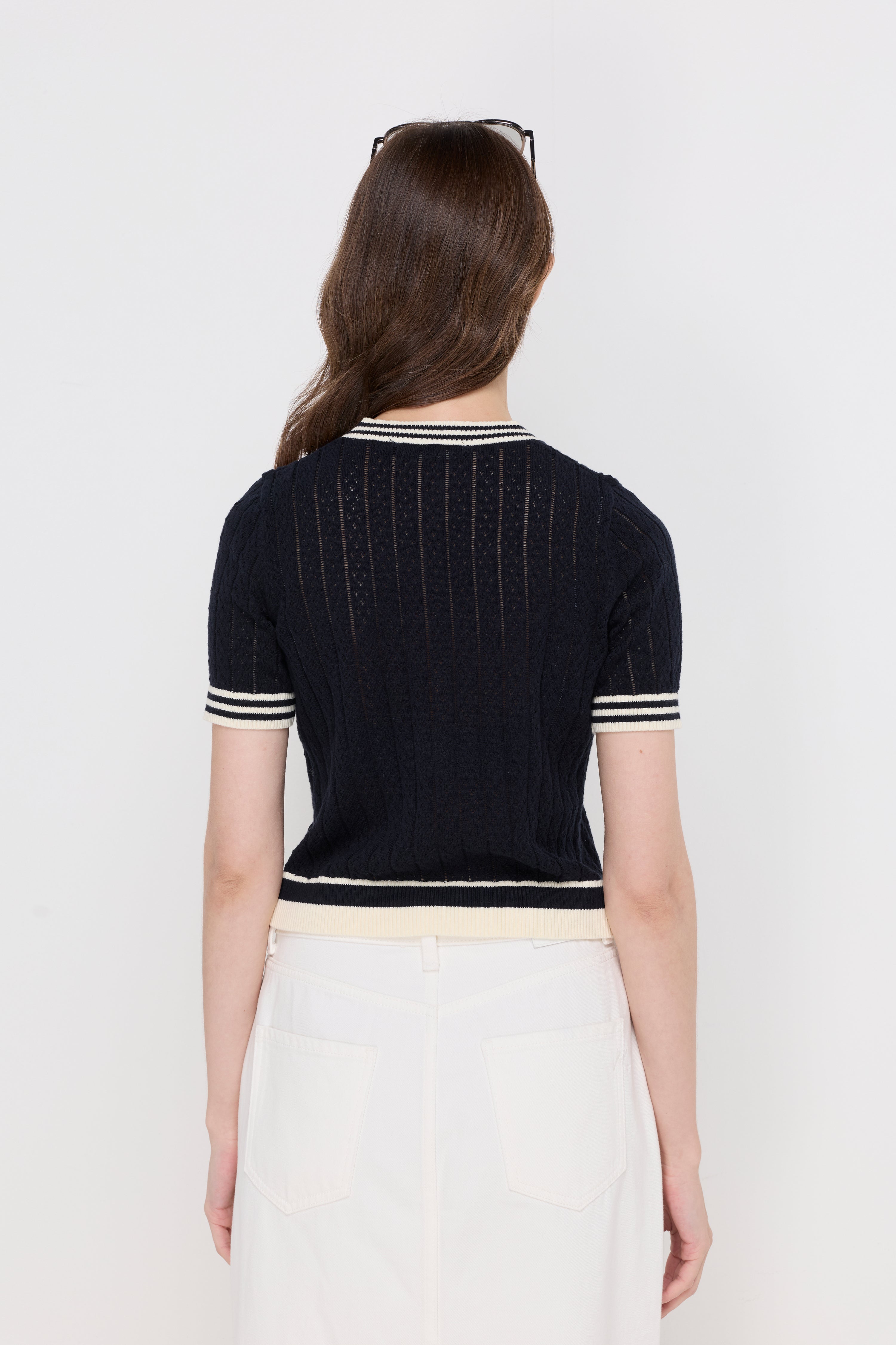 Contrast Trim Knit Cardigan Navy
