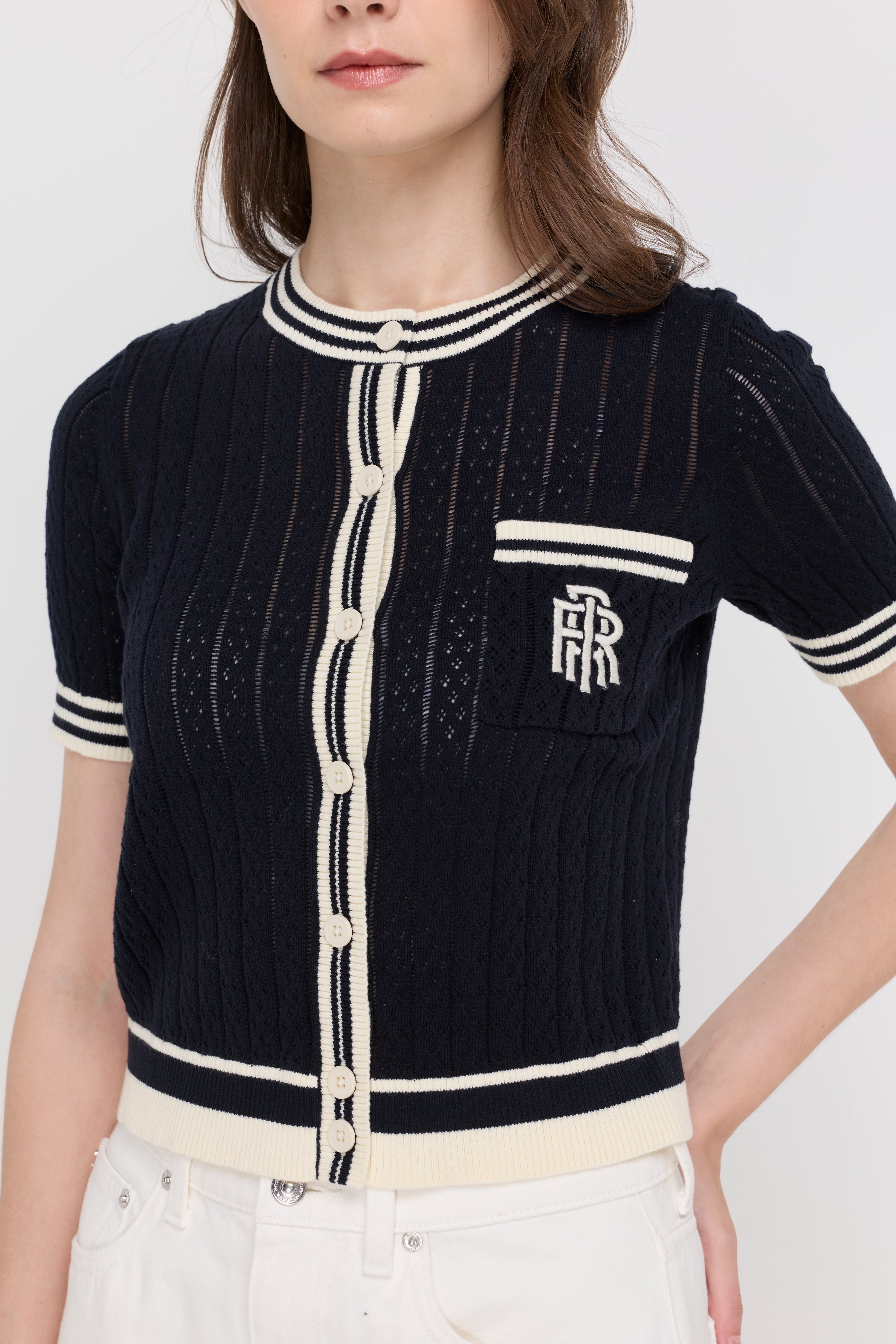 Contrast Trim Knit Cardigan Navy