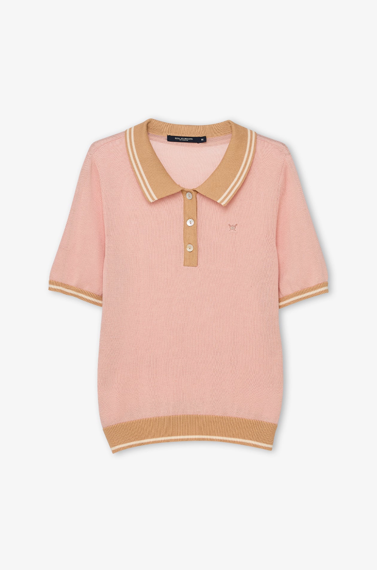 Contrast Trim Knit Polo Top Pink