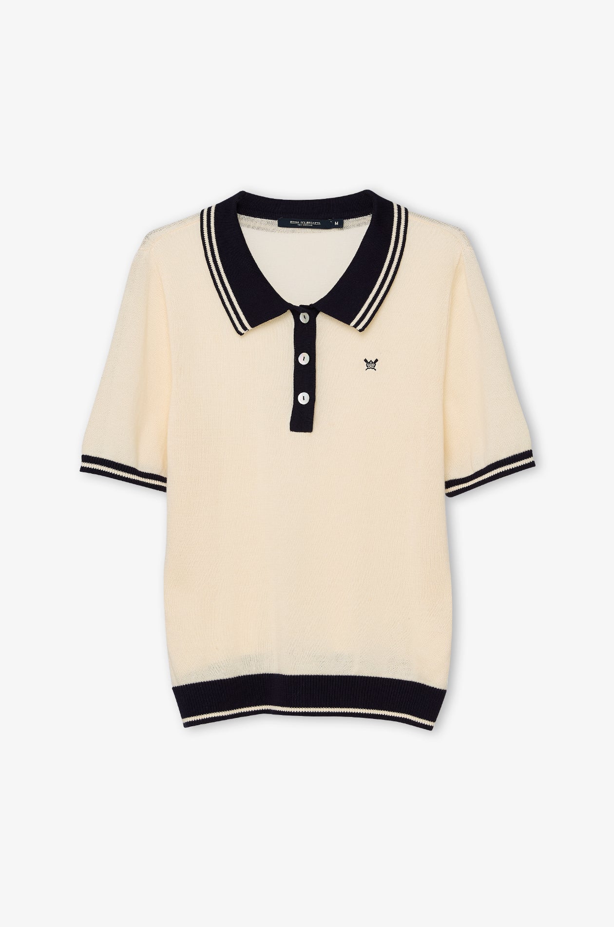 Contrast Trim Knit Polo Top Off-White