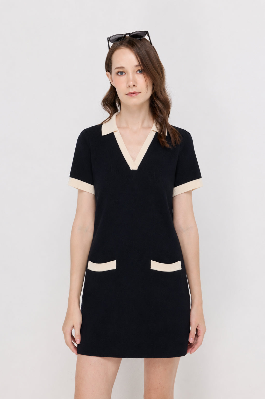 Ribbed Polo Knit Dress Navy
