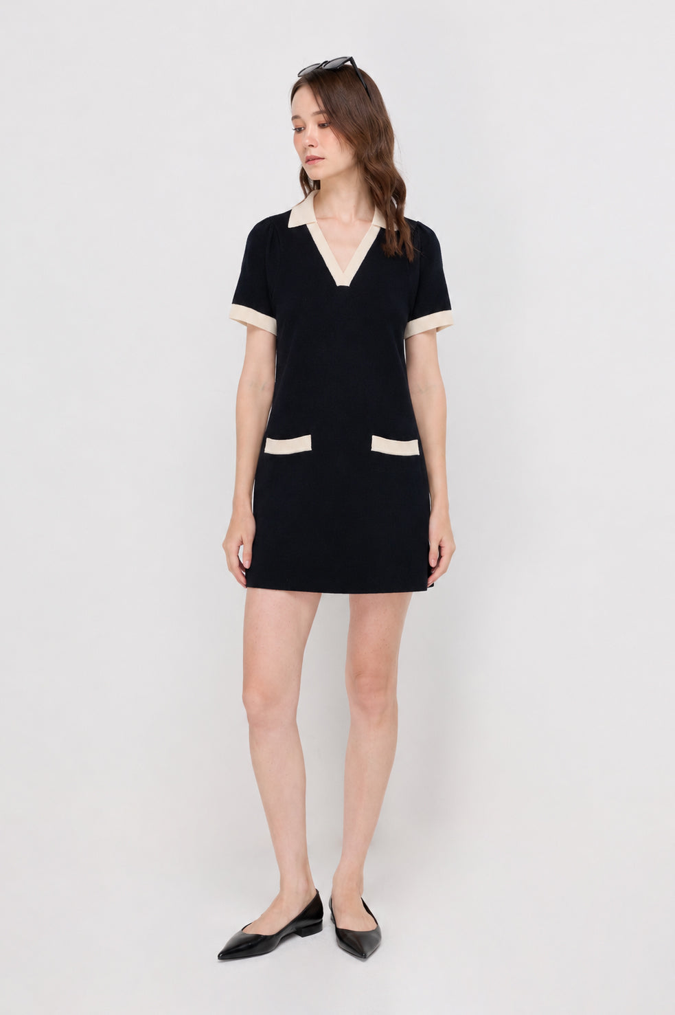 Ribbed Polo Knit Dress Navy