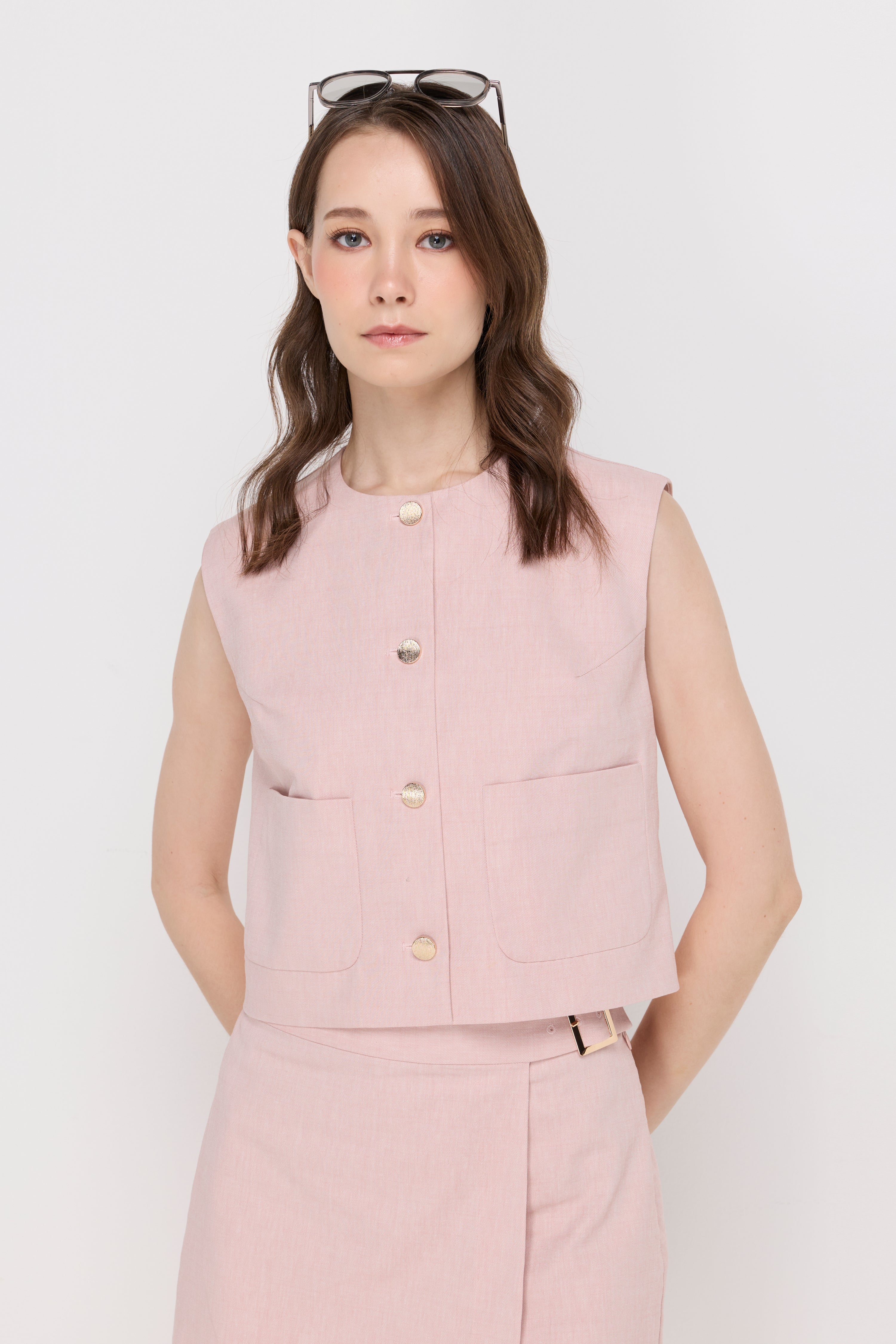 Tailored Cropped Vest Pink