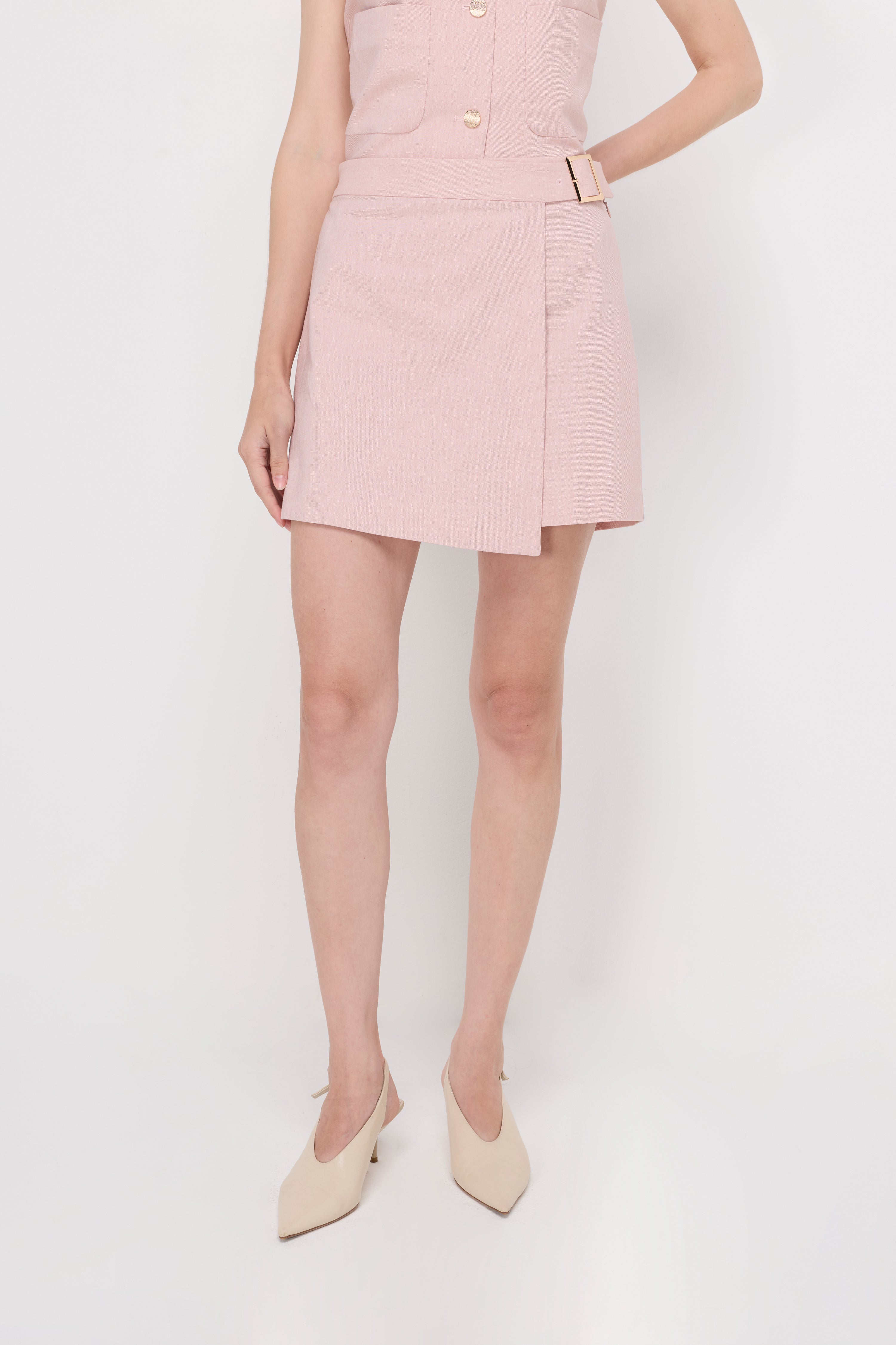 Dusty Pink Wrap-Front Woven Skirt Pink