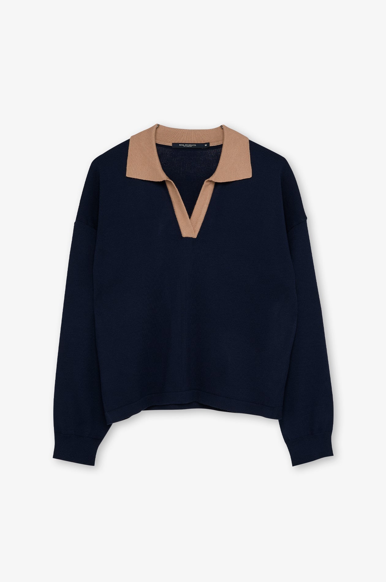 Contrast Trim Long Sleeve Polo Sweater Navy