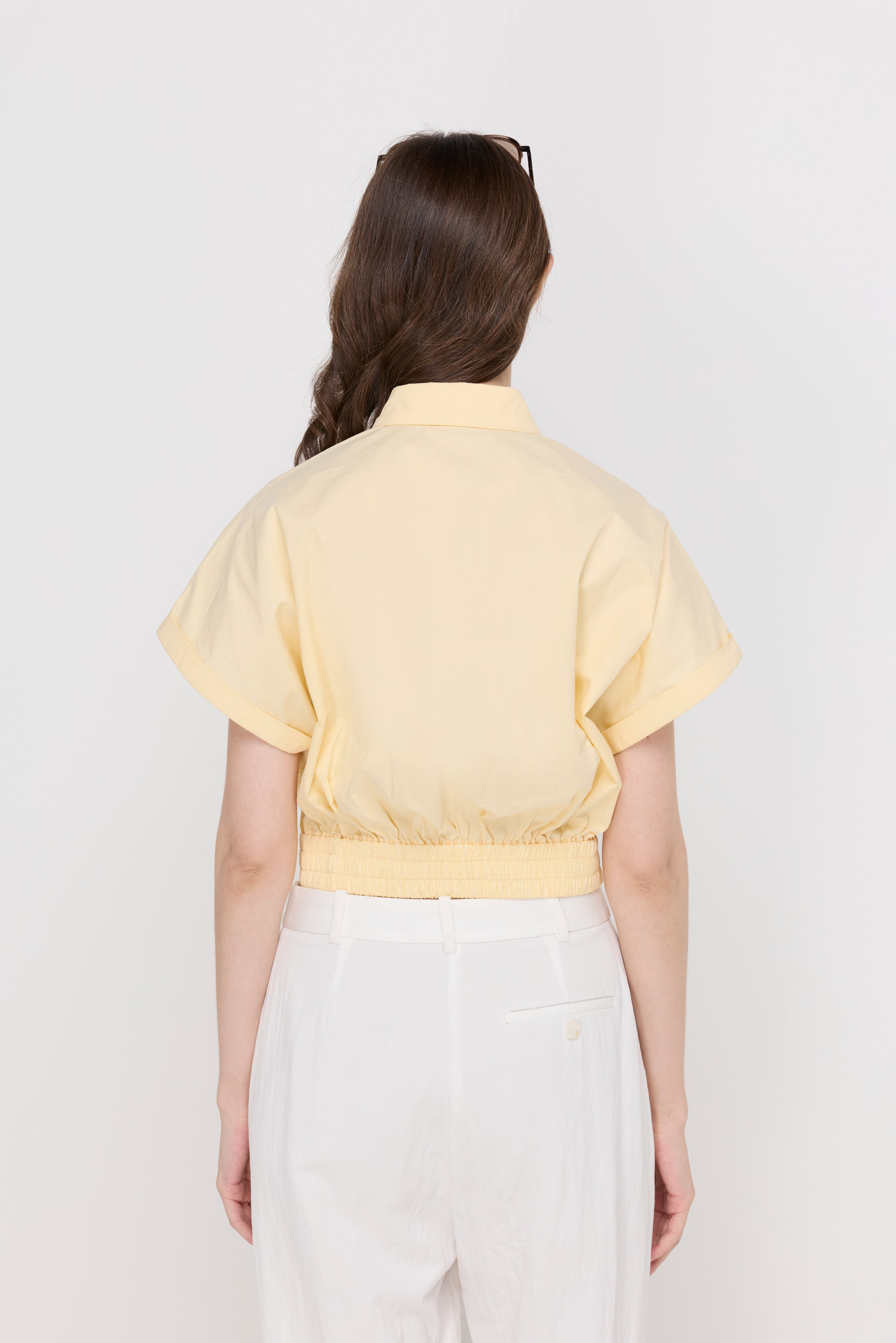 Elastic Hem Cropped Polo Shirt Yellow