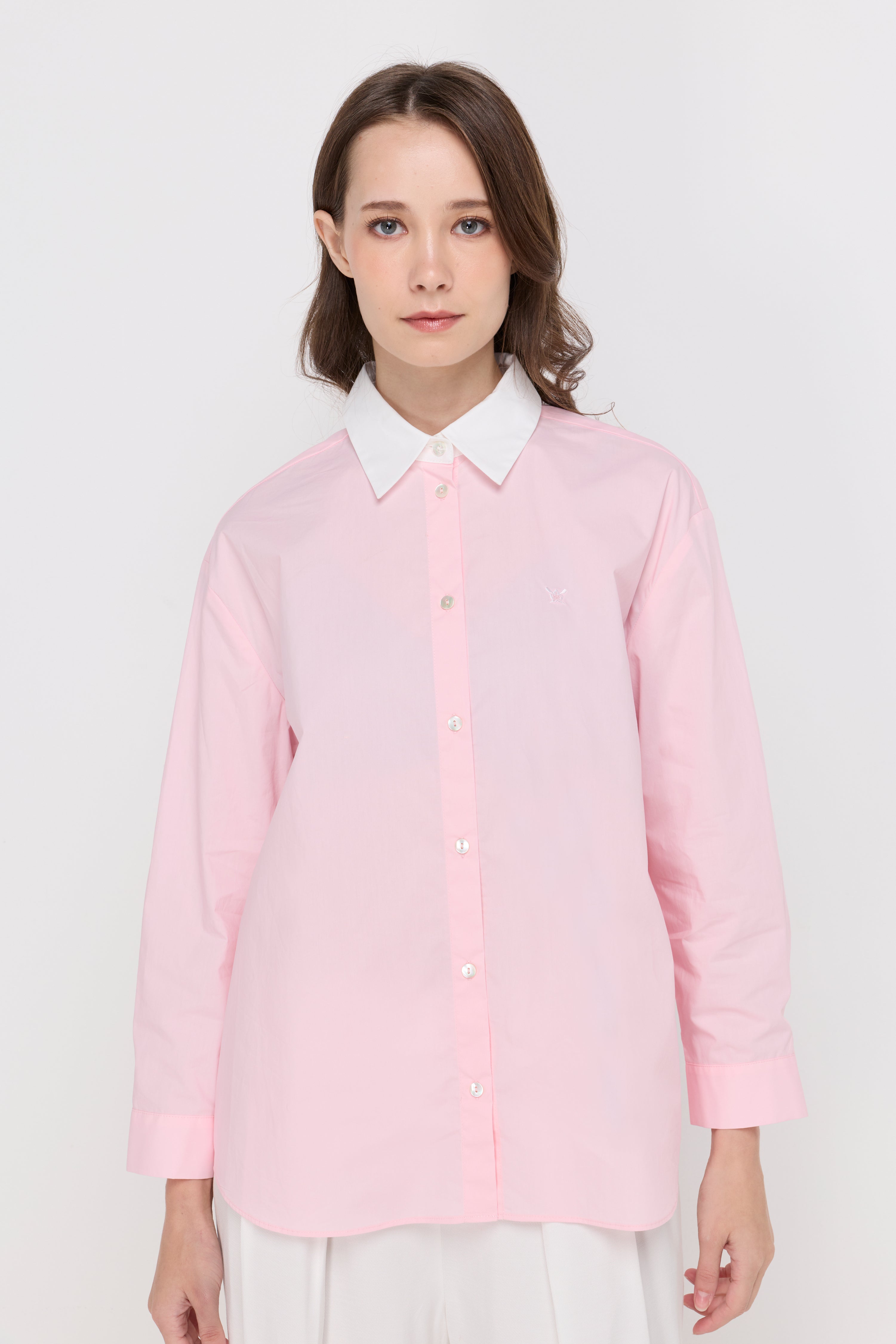 Signature Contrast Collar Shirt Pink