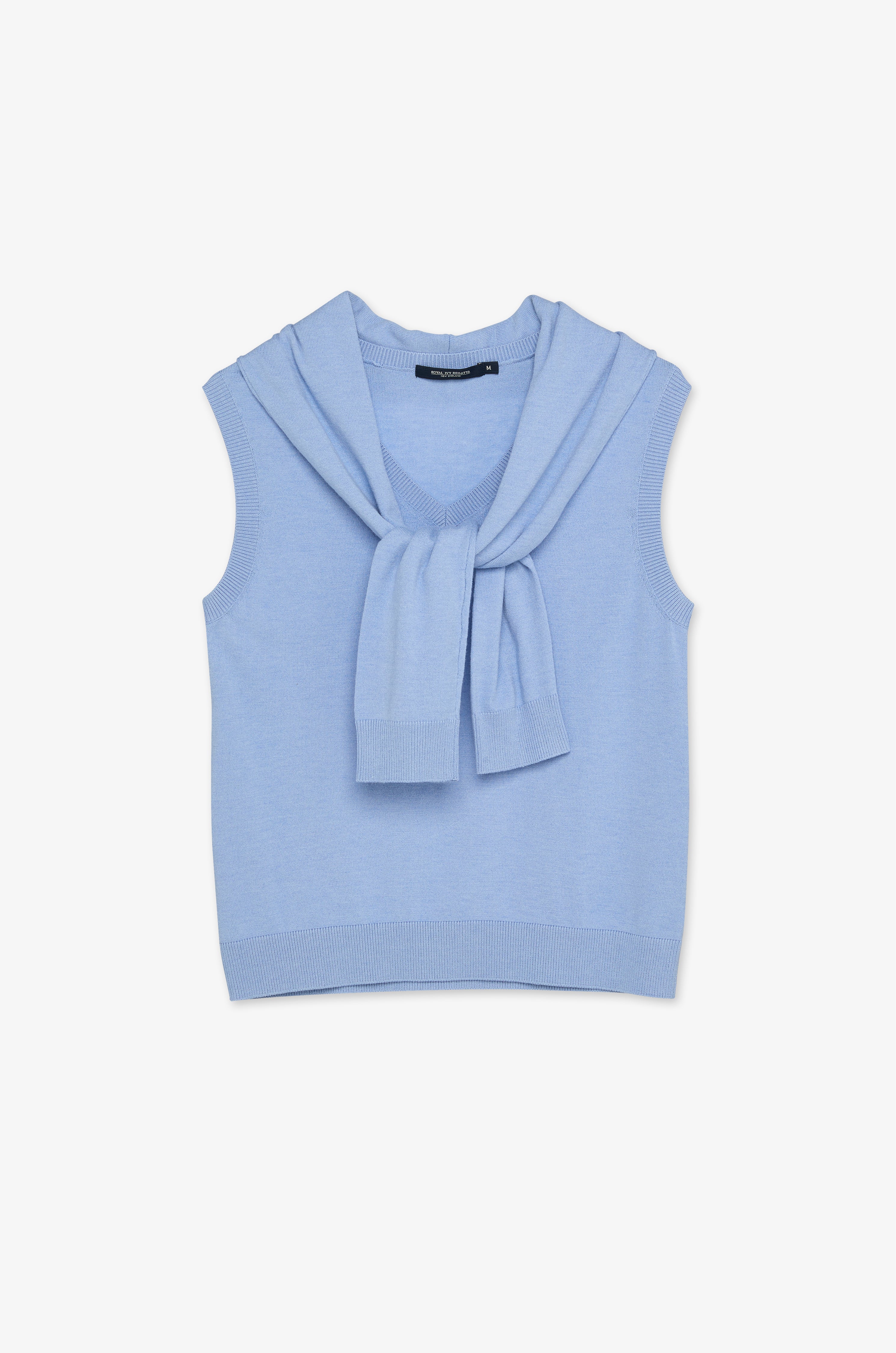 Shoulder-Wrap Knit Top Blue
