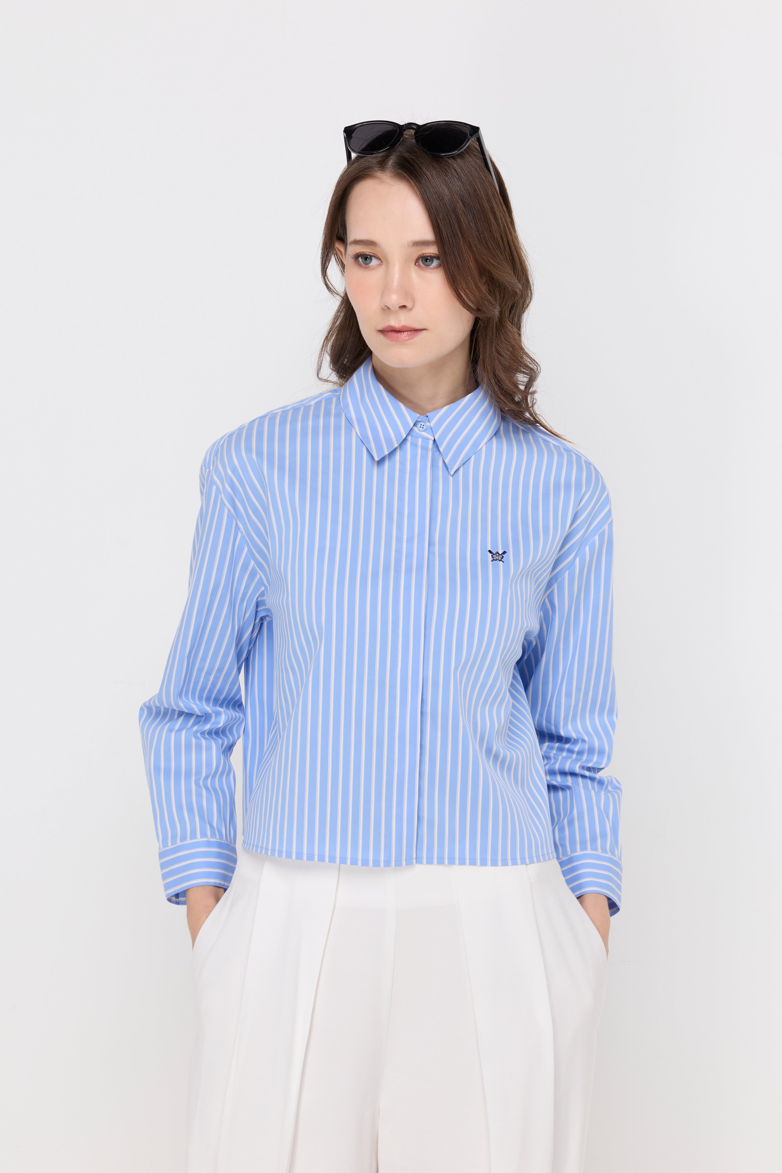 Classic Stripe Cropped Blouse Striped Blue