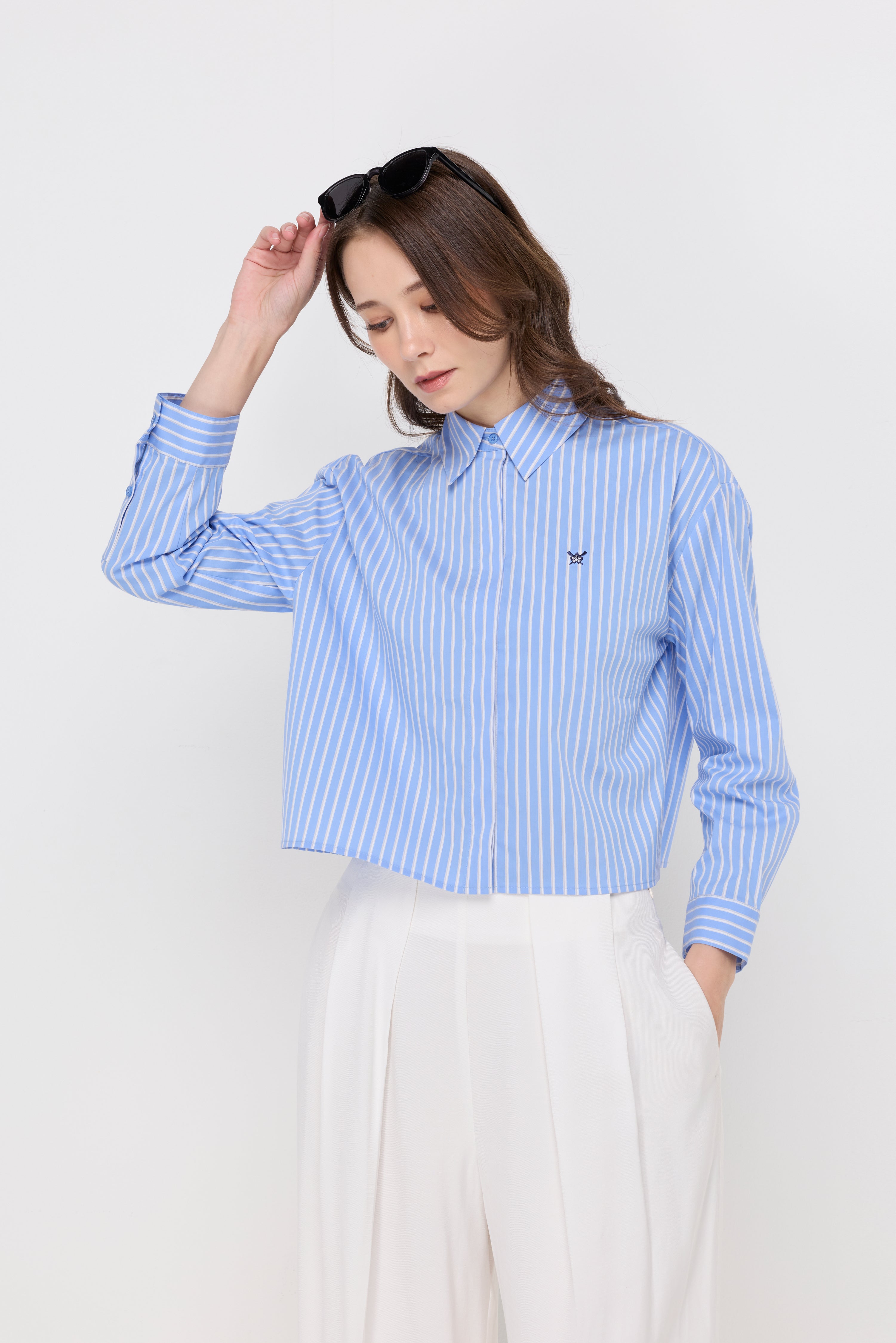 Classic Stripe Cropped Blouse Striped Blue