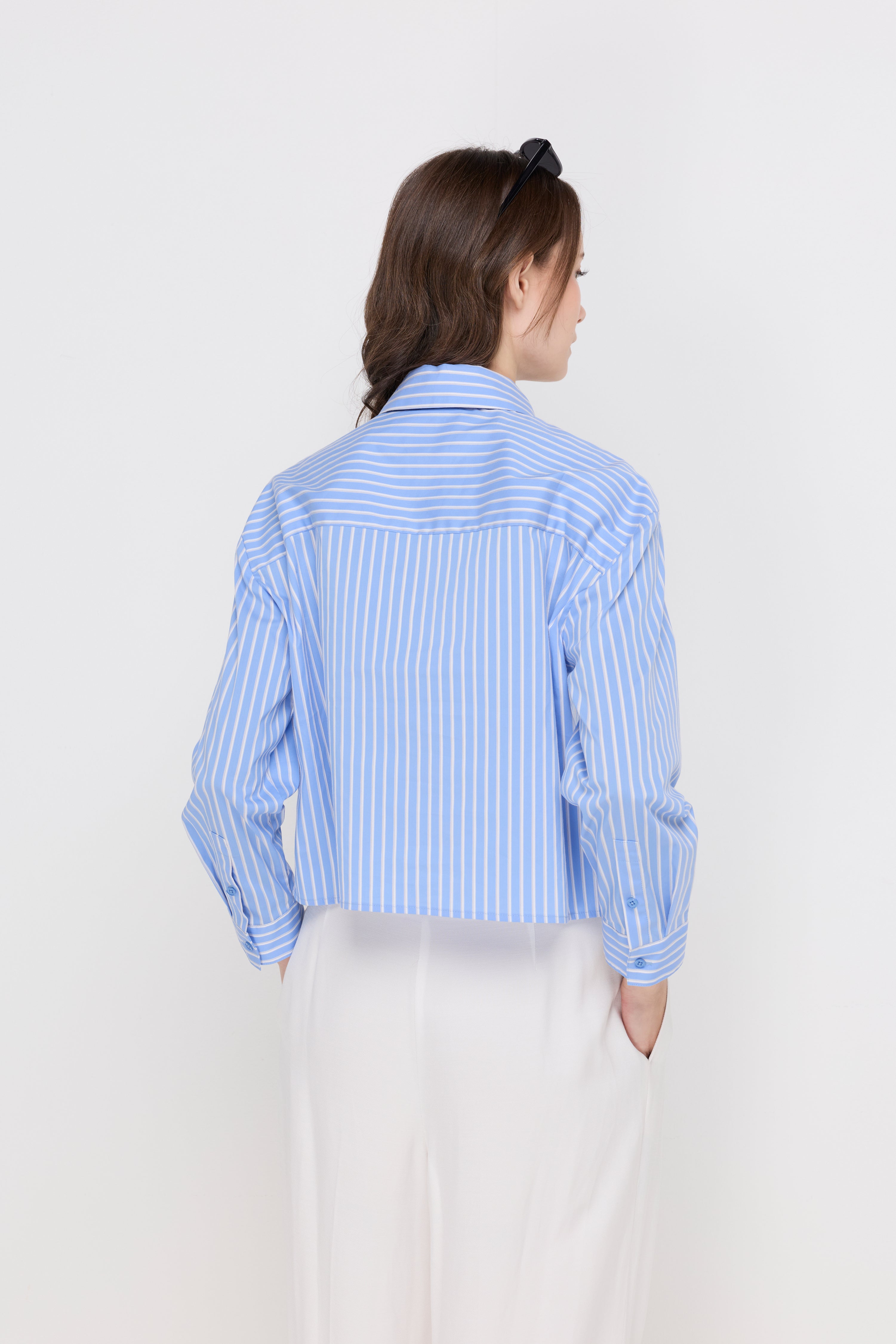 Classic Stripe Cropped Blouse Striped Blue
