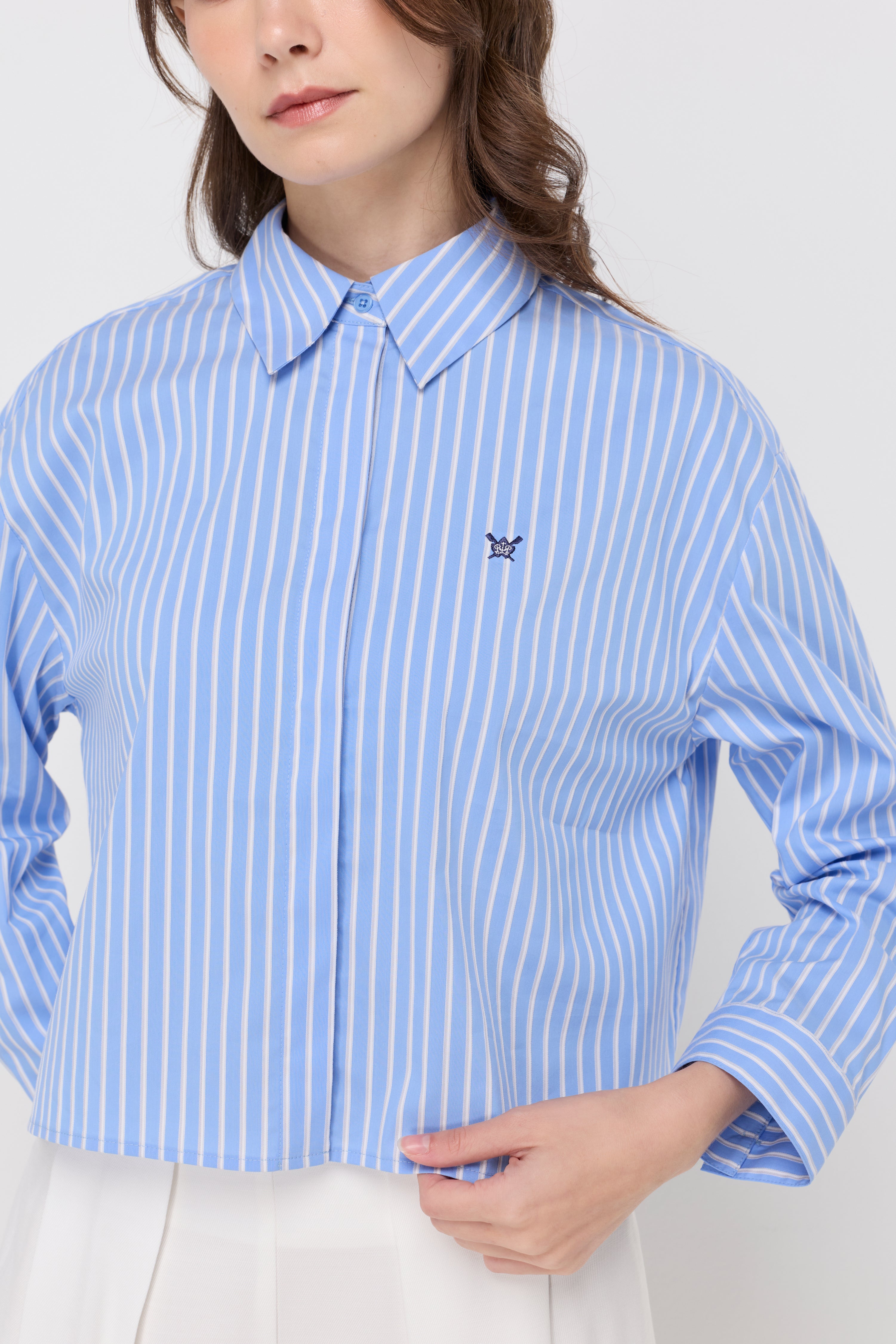 Classic Stripe Cropped Blouse Striped Blue