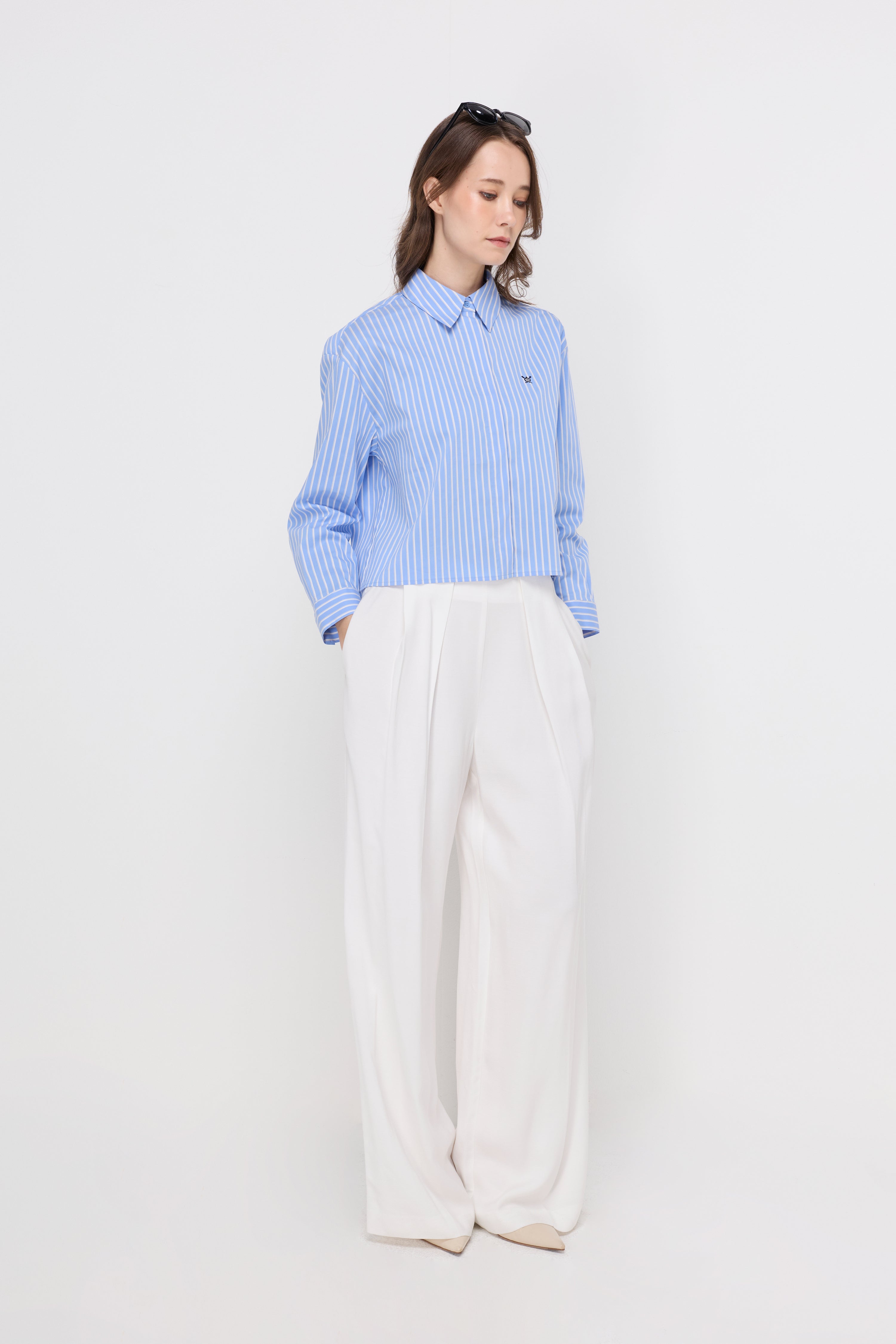 Classic Stripe Cropped Blouse Striped Blue
