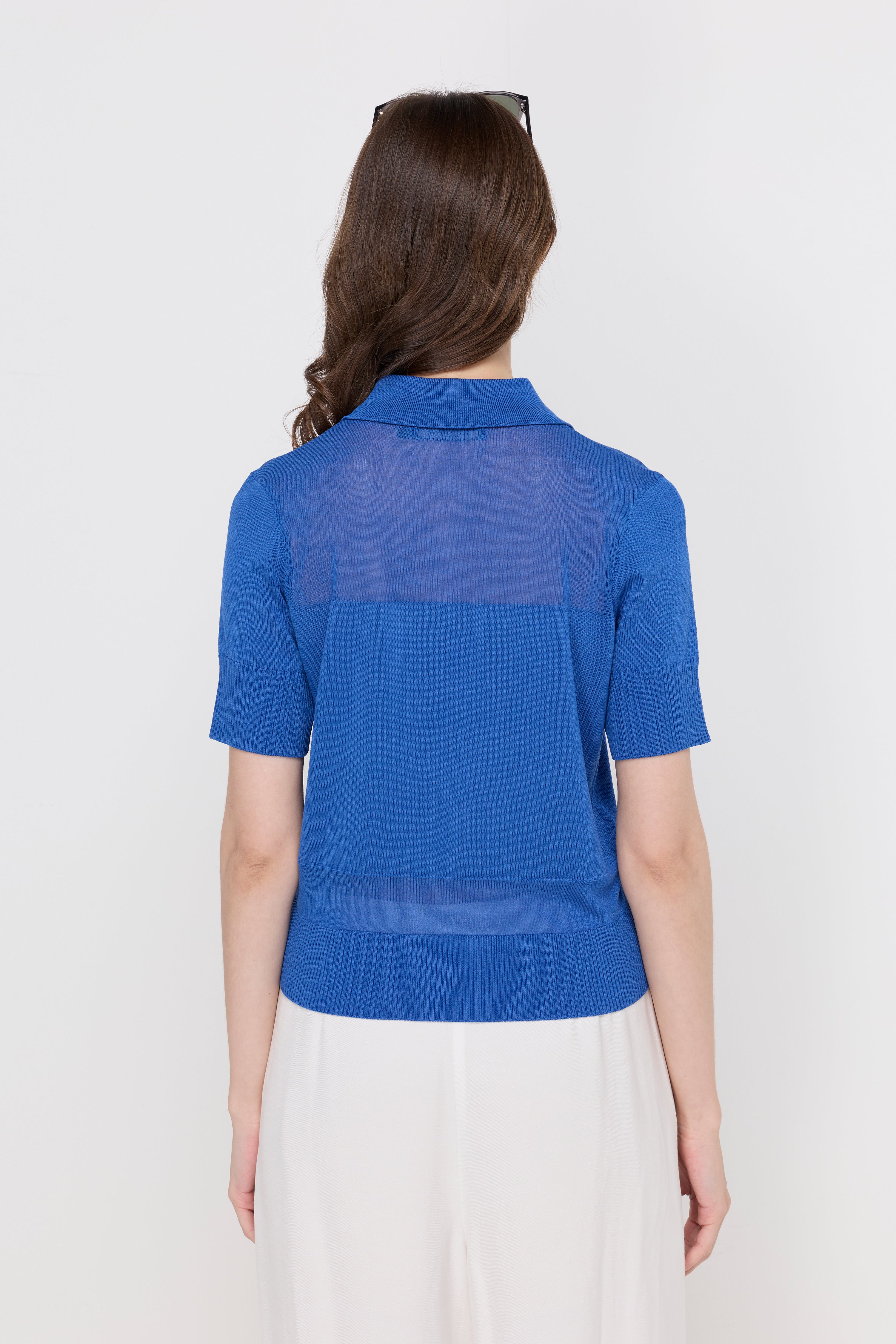 Textured Knit Polo Top Dark Blue