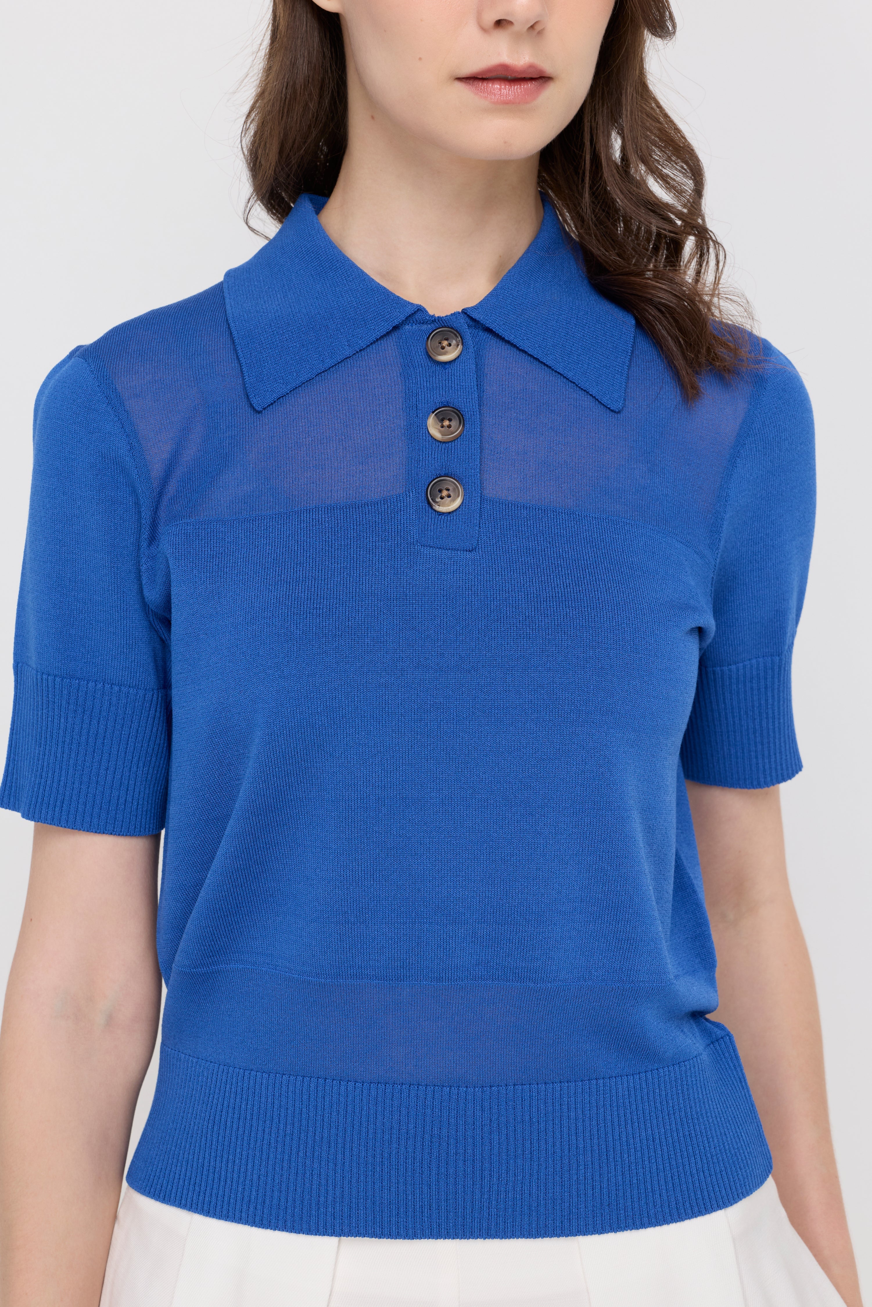 Textured Knit Polo Top Dark Blue