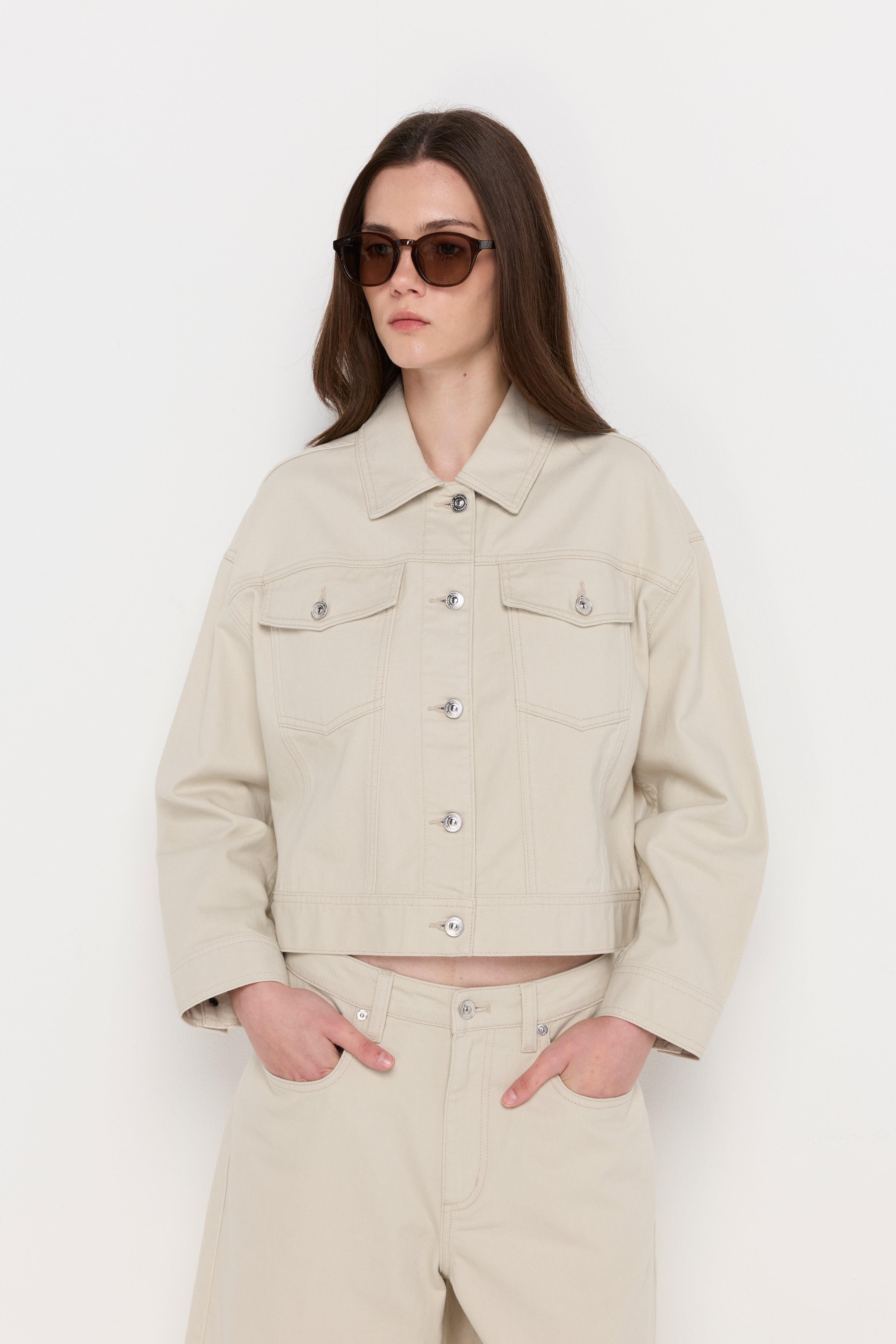Ecru Denim Trucker Jacket Beige
