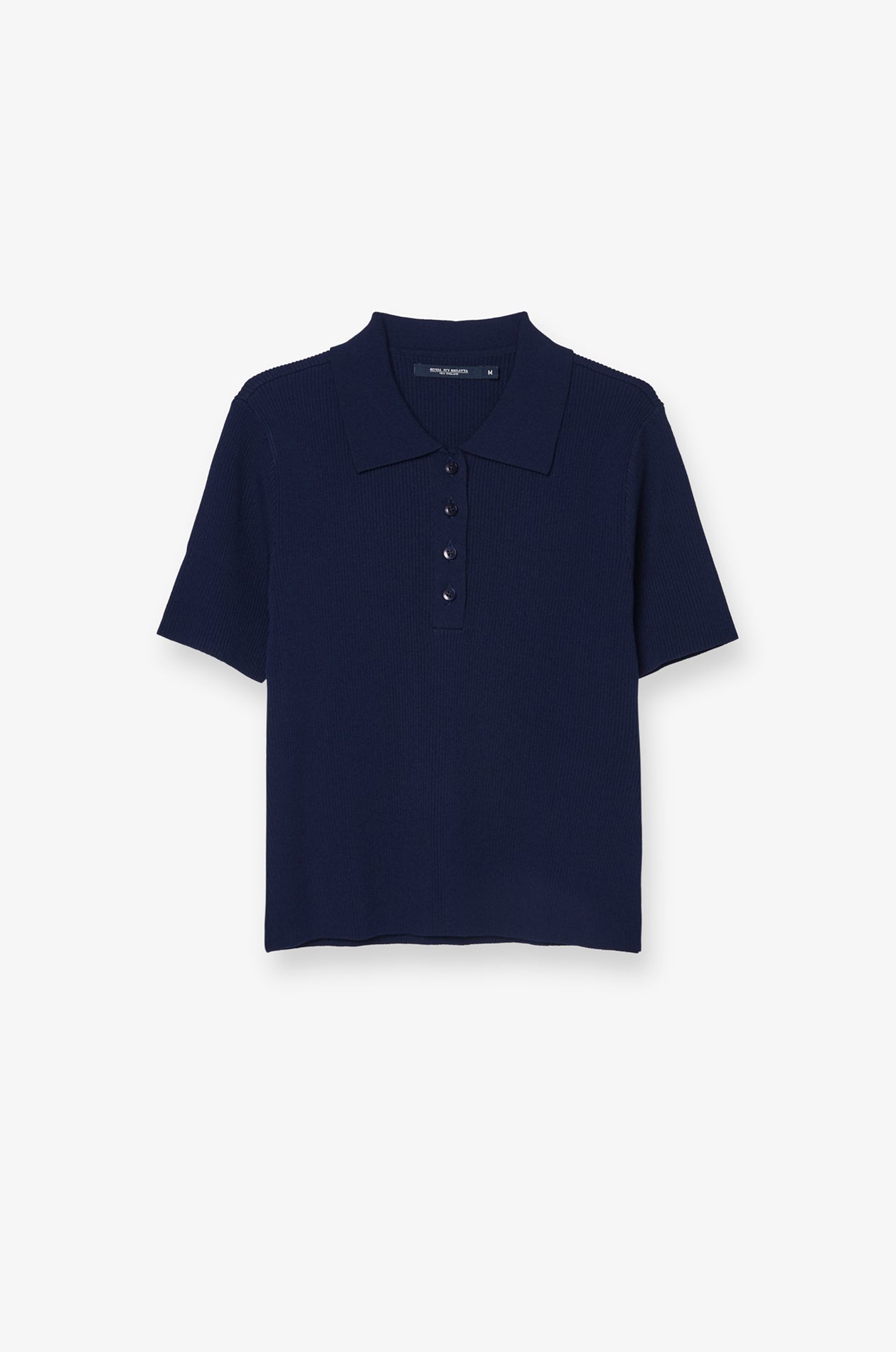 Ribbed Knit Polo Top Navy