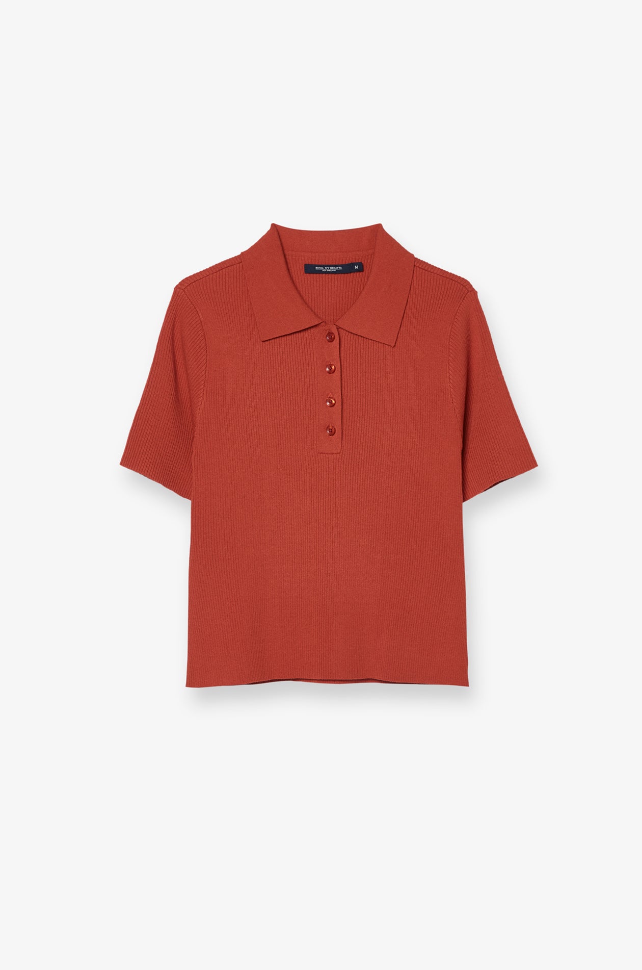 Ribbed Knit Polo Top Orange
