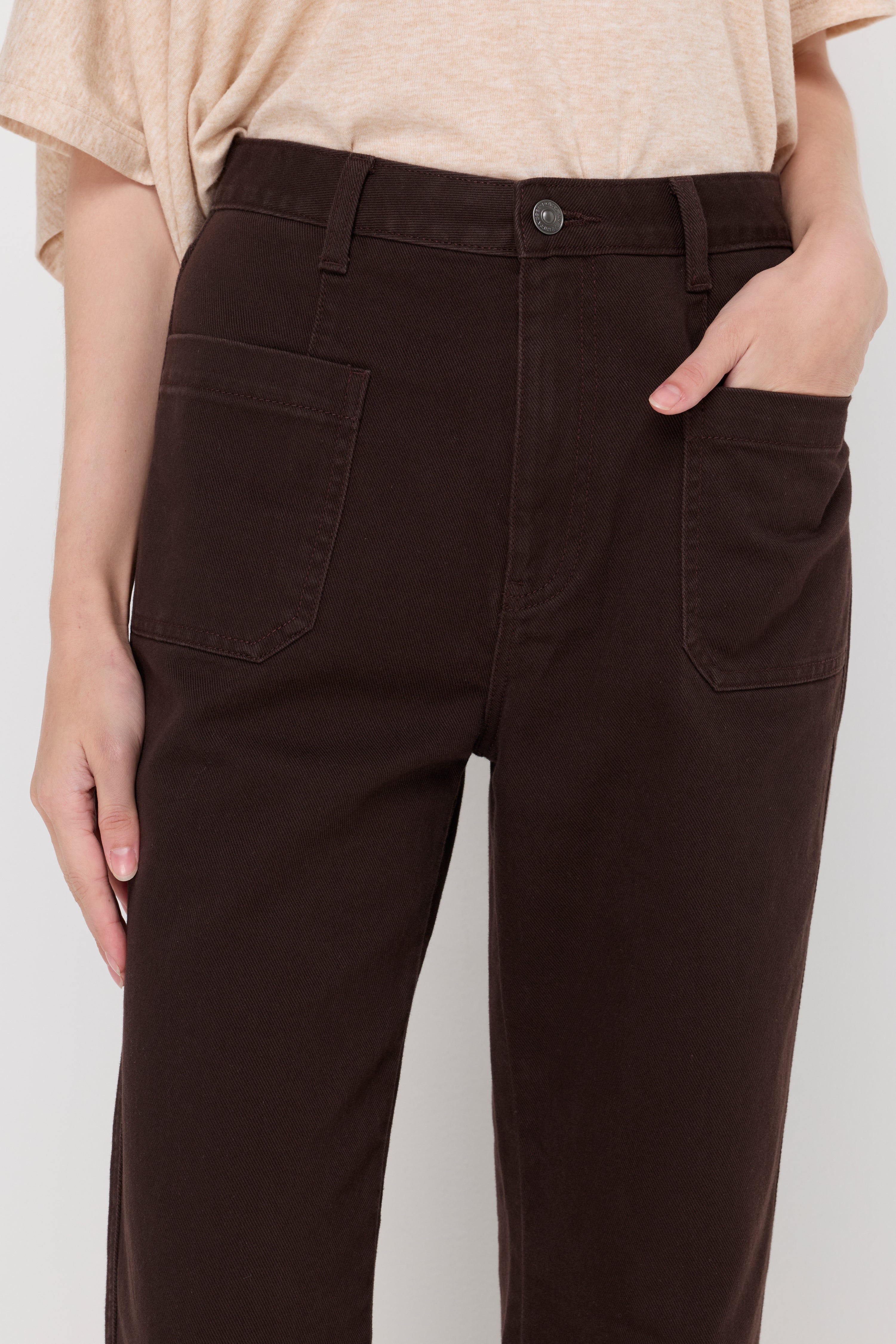 High-Rise Wide-Leg Denim Trousers Dark Brown