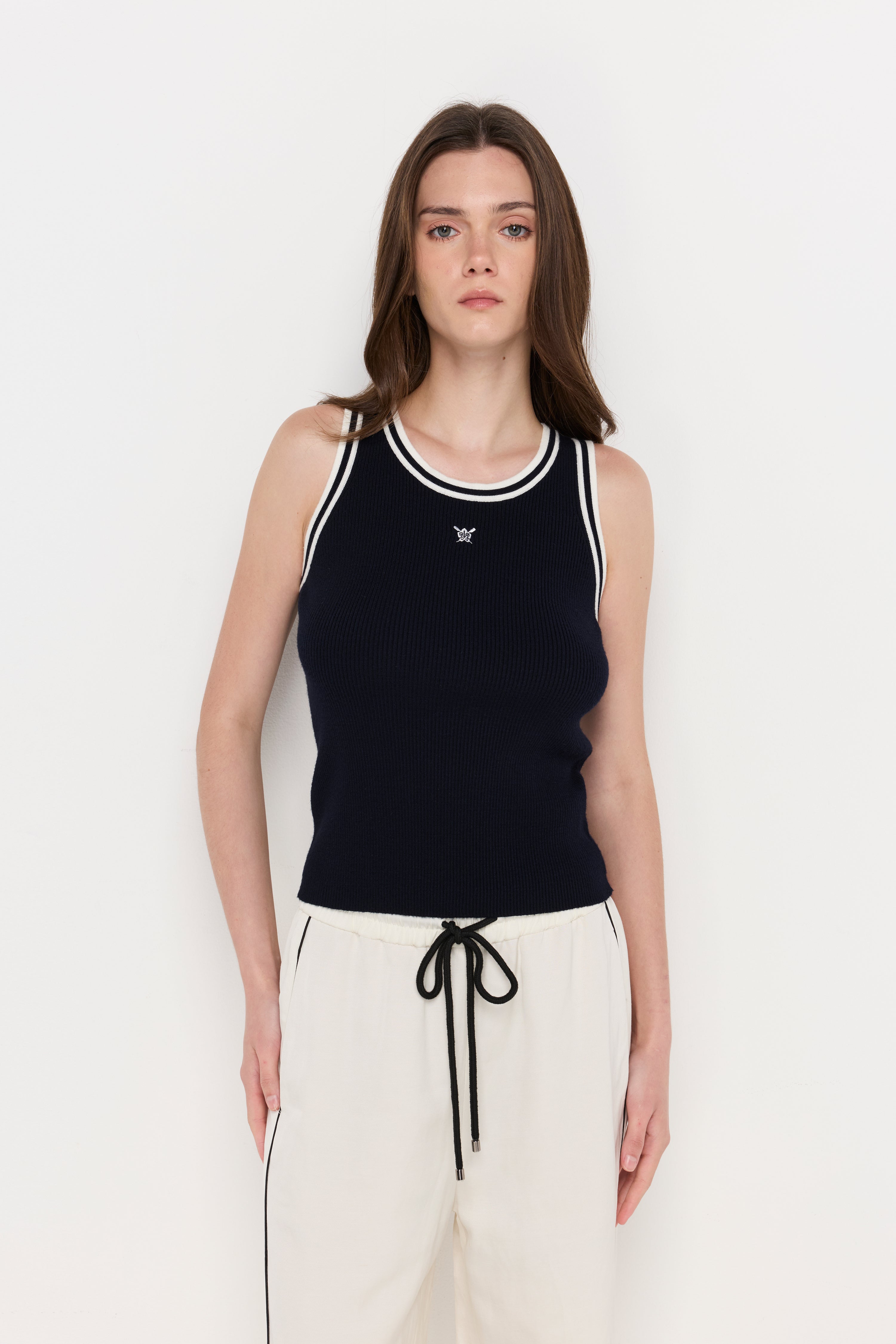 Contrast Trim Knit Tank Top Navy
