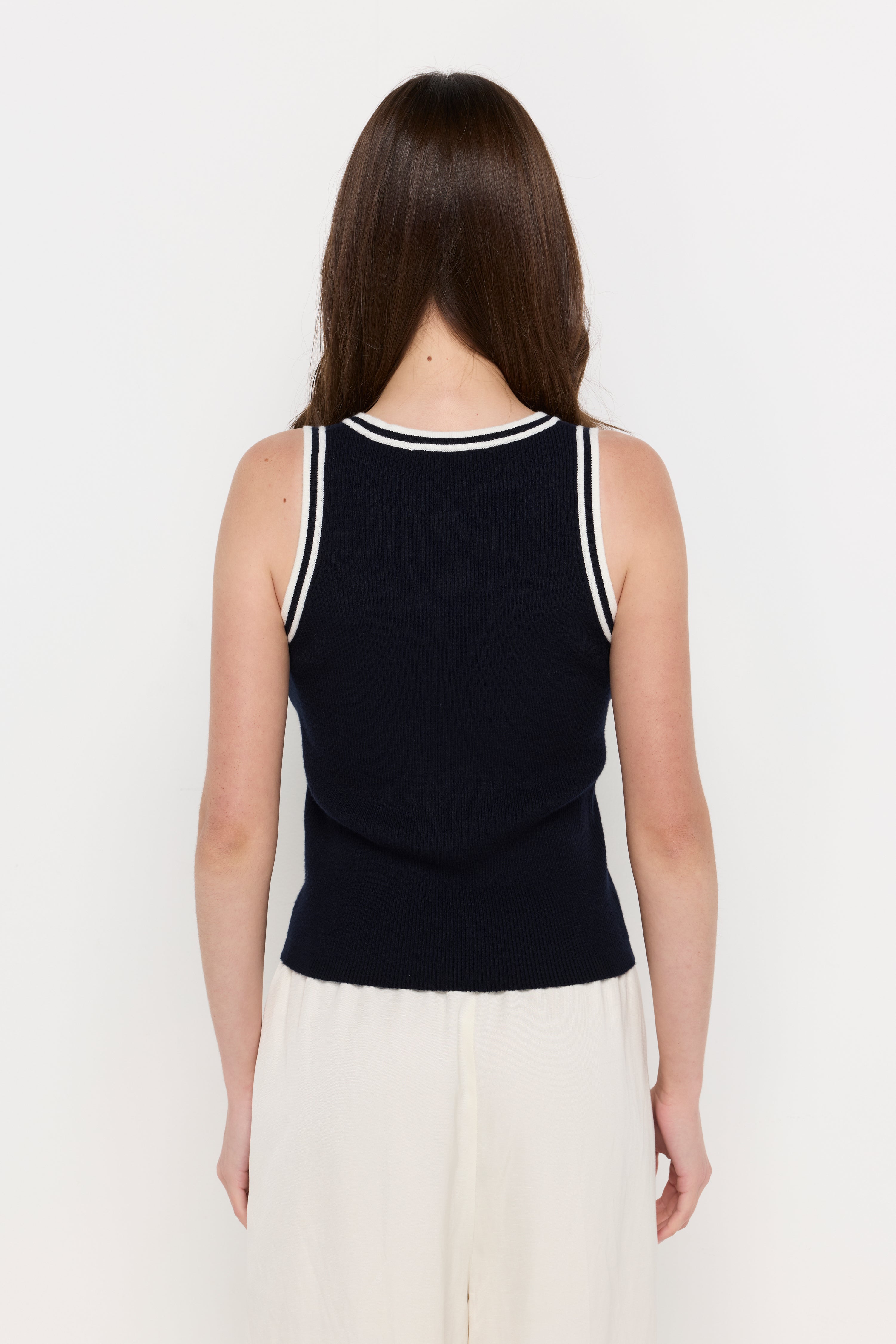 Contrast Trim Knit Tank Top Navy