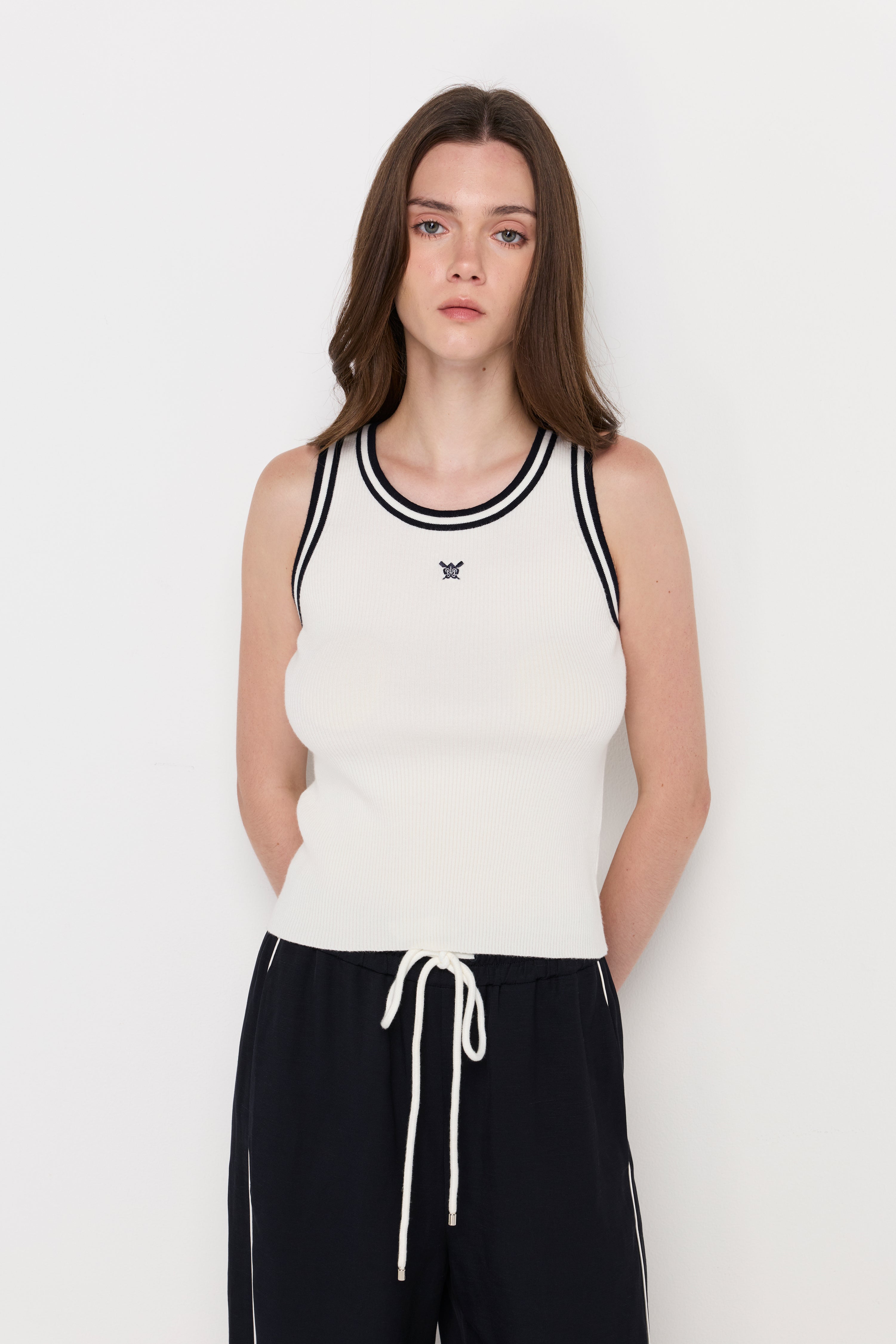 Contrast Trim Knit Tank Top White