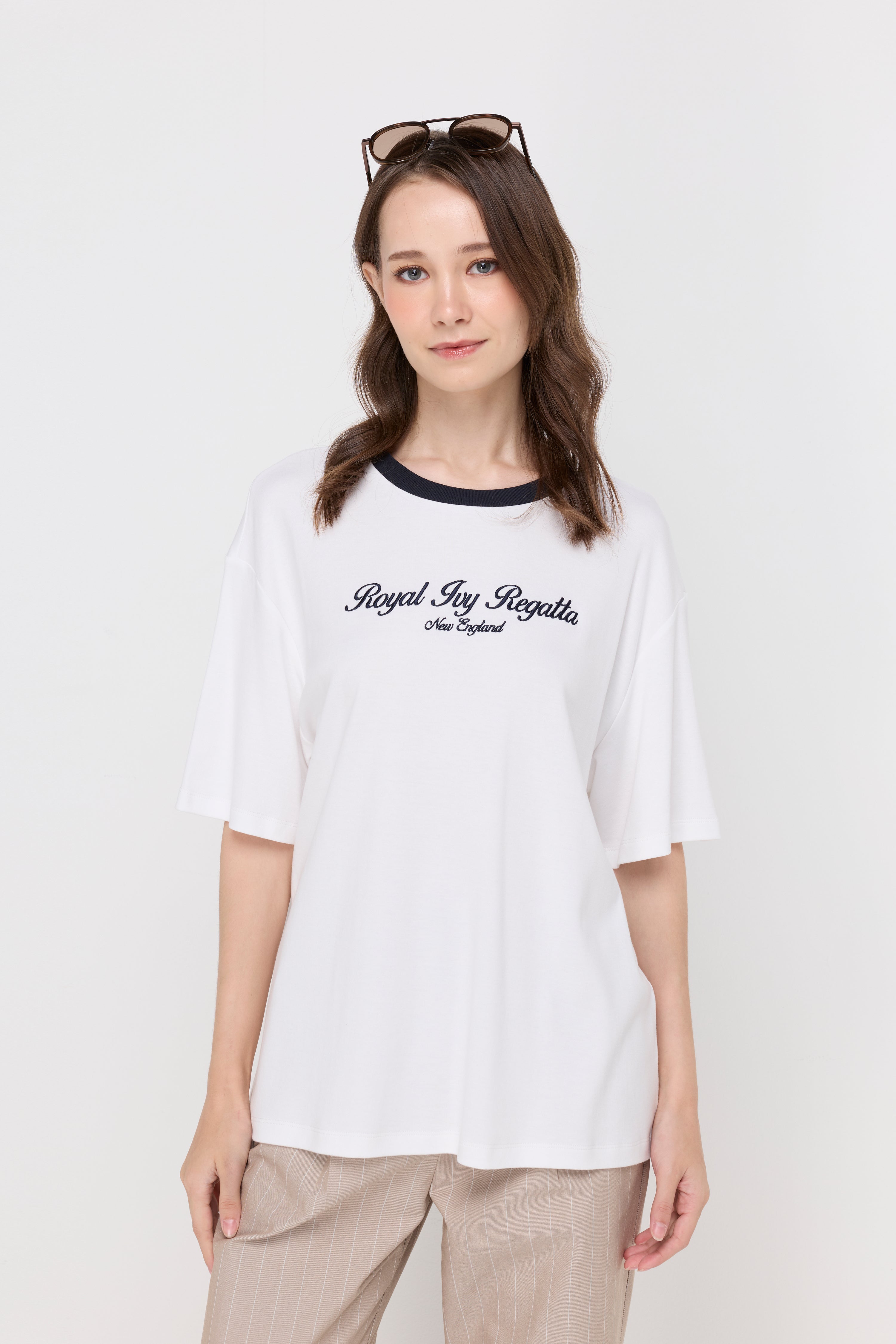 Contrast Rib Embroidered T-Shirt White