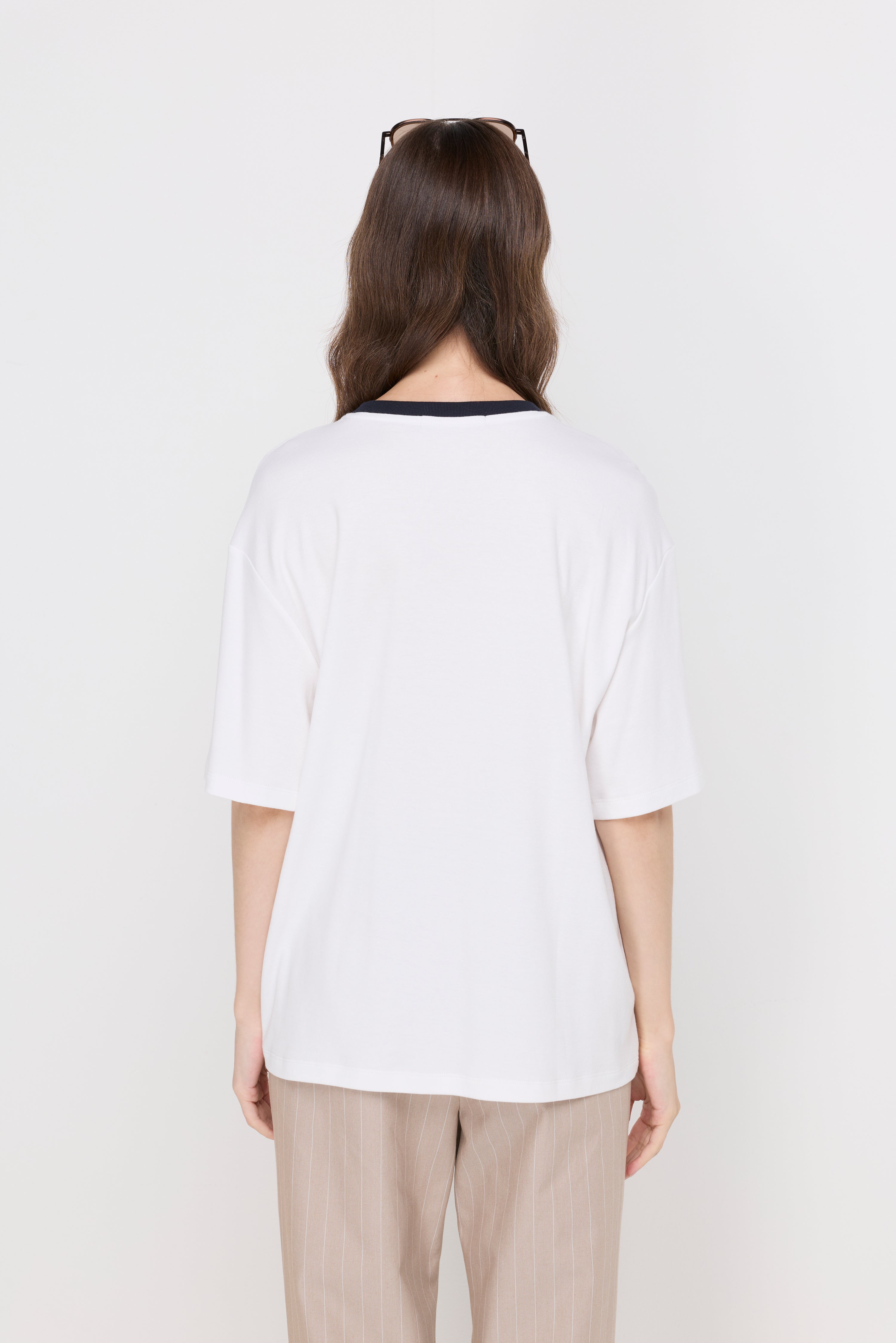 Contrast Rib Embroidered T-Shirt White