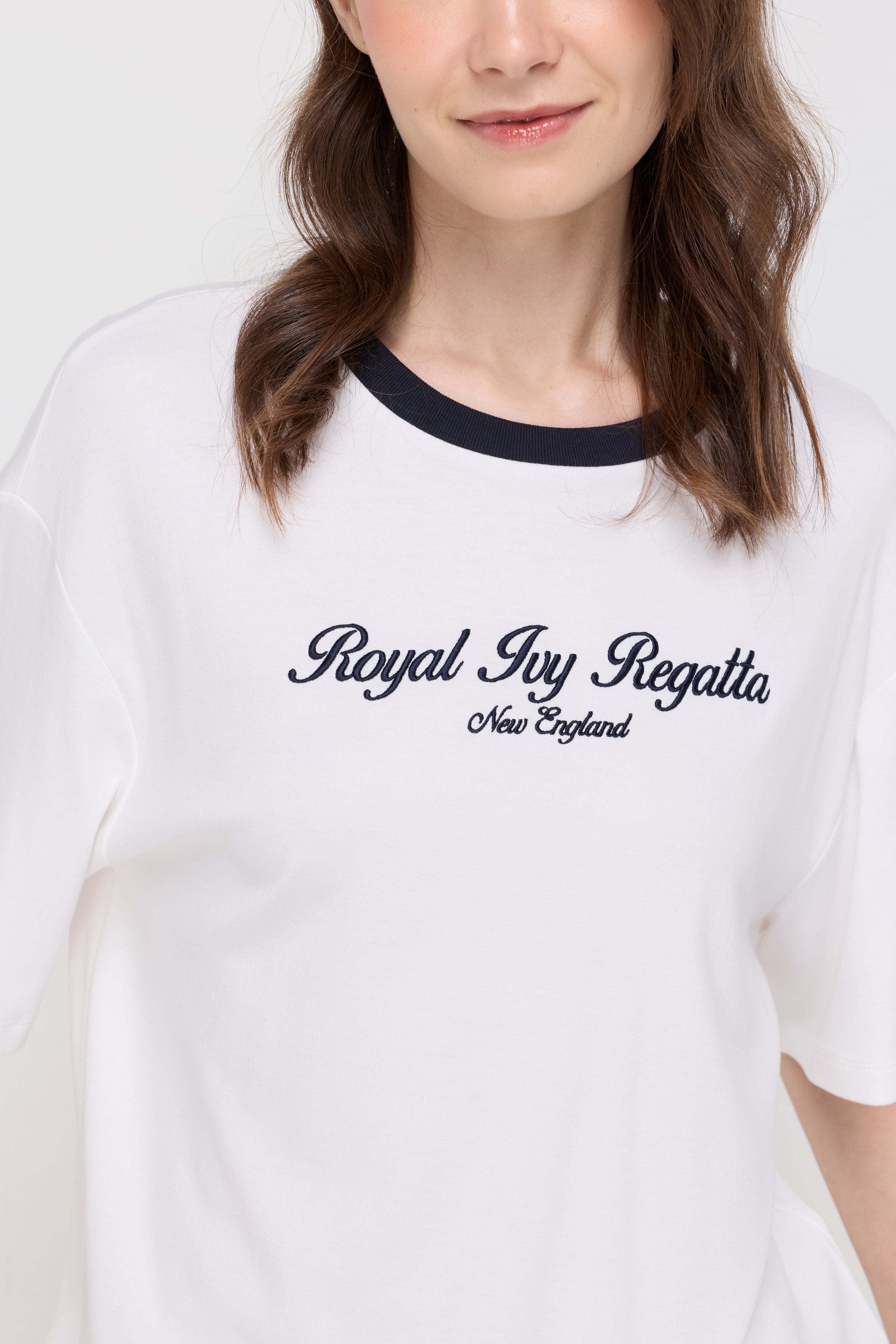 Contrast Rib Embroidered T-Shirt White