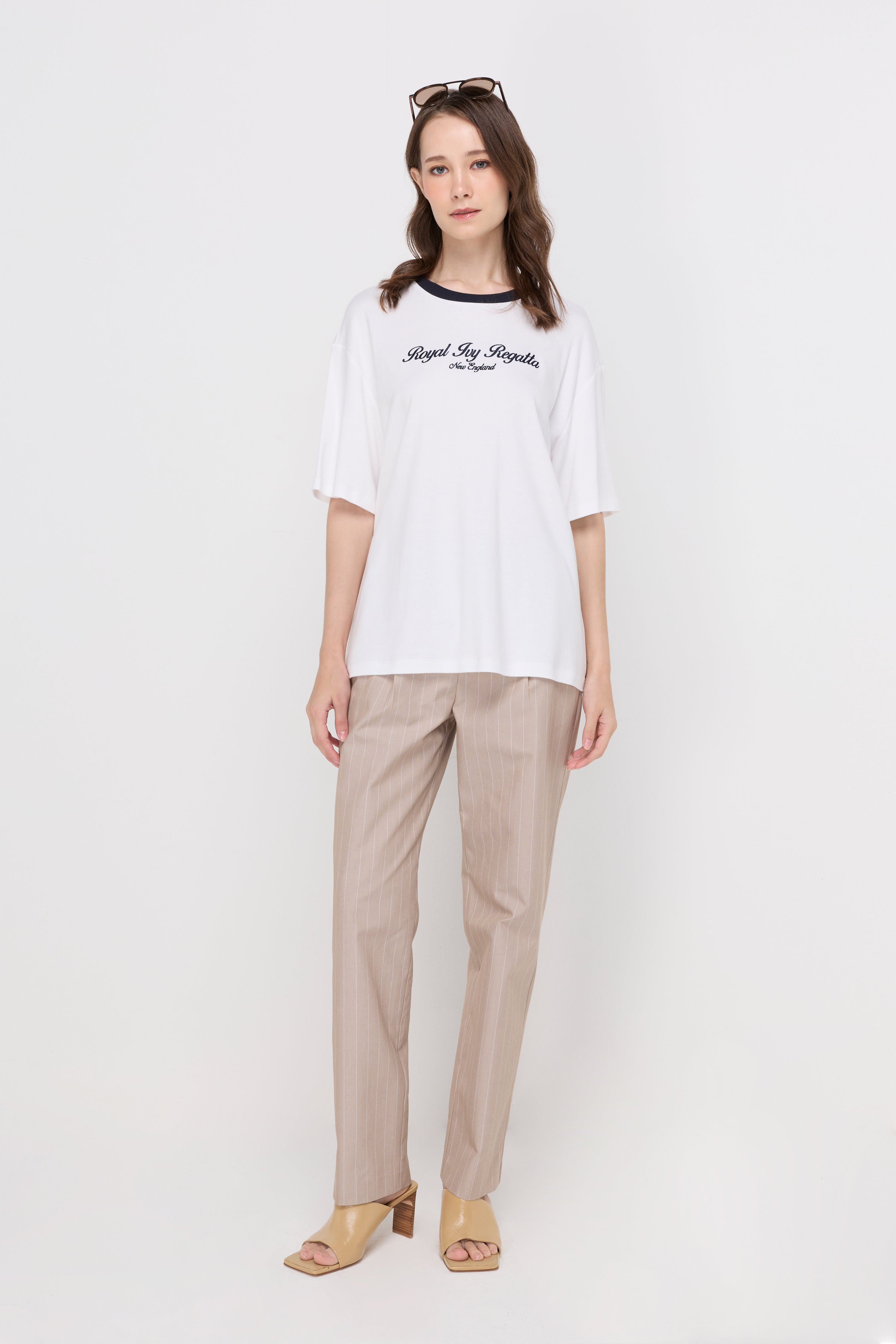 Contrast Rib Embroidered T-Shirt White