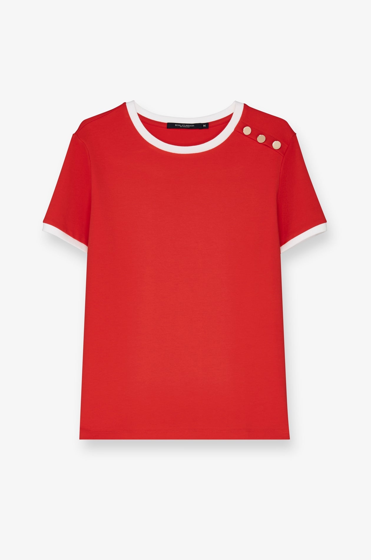 Contrast Trim Button-Shoulder T-Shirt Red