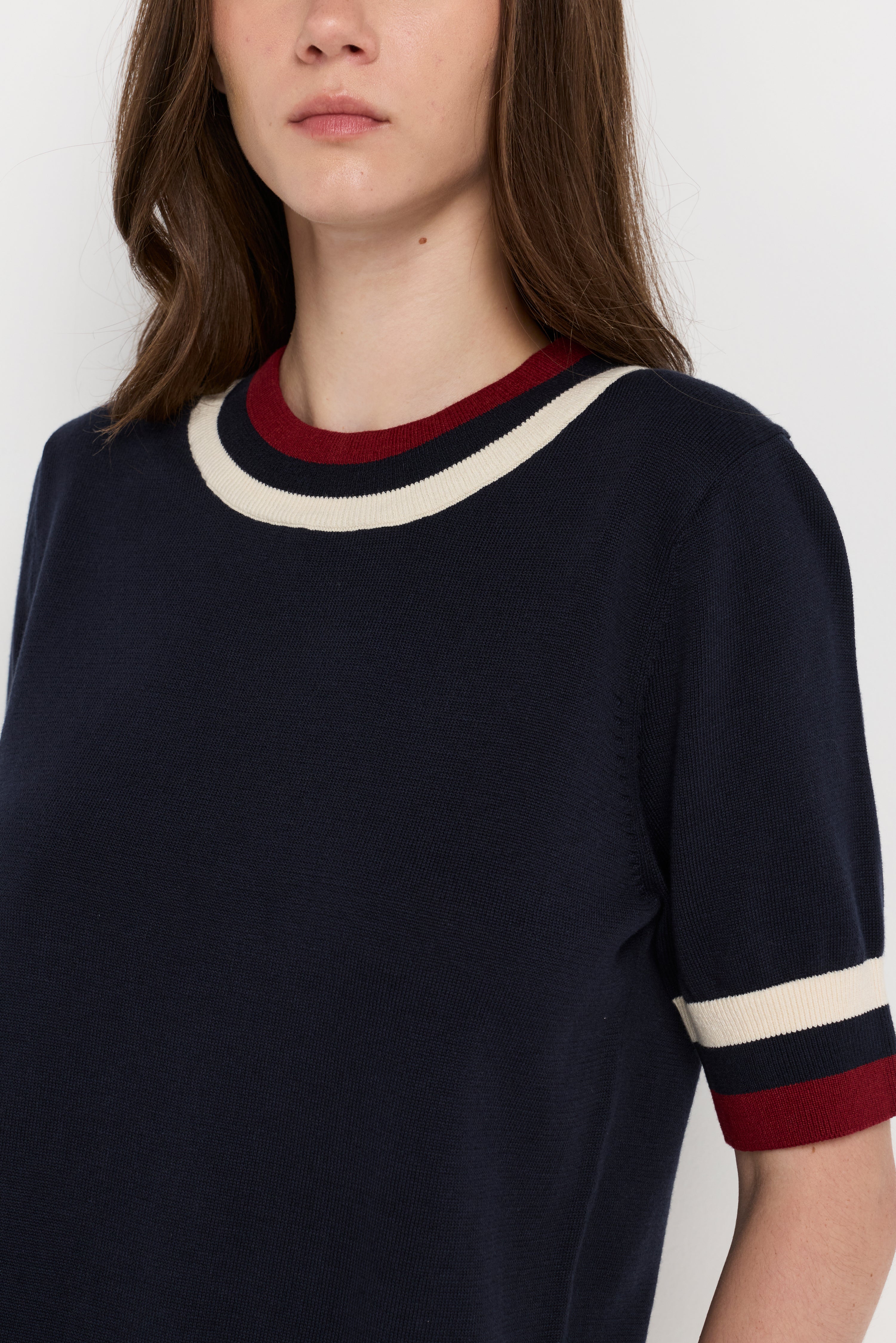 Contrast Trim Knit Top Navy