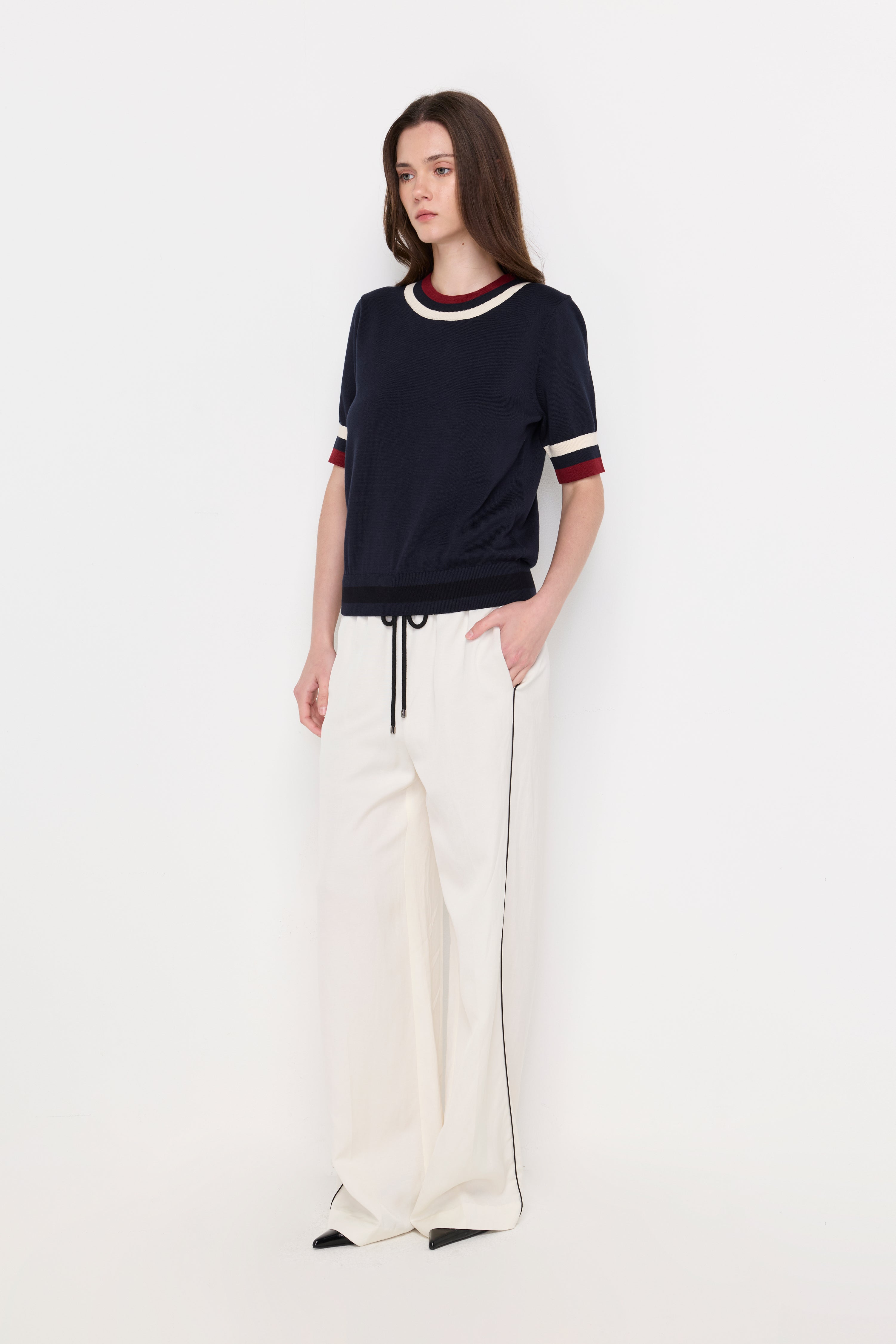 Contrast Trim Knit Top Navy
