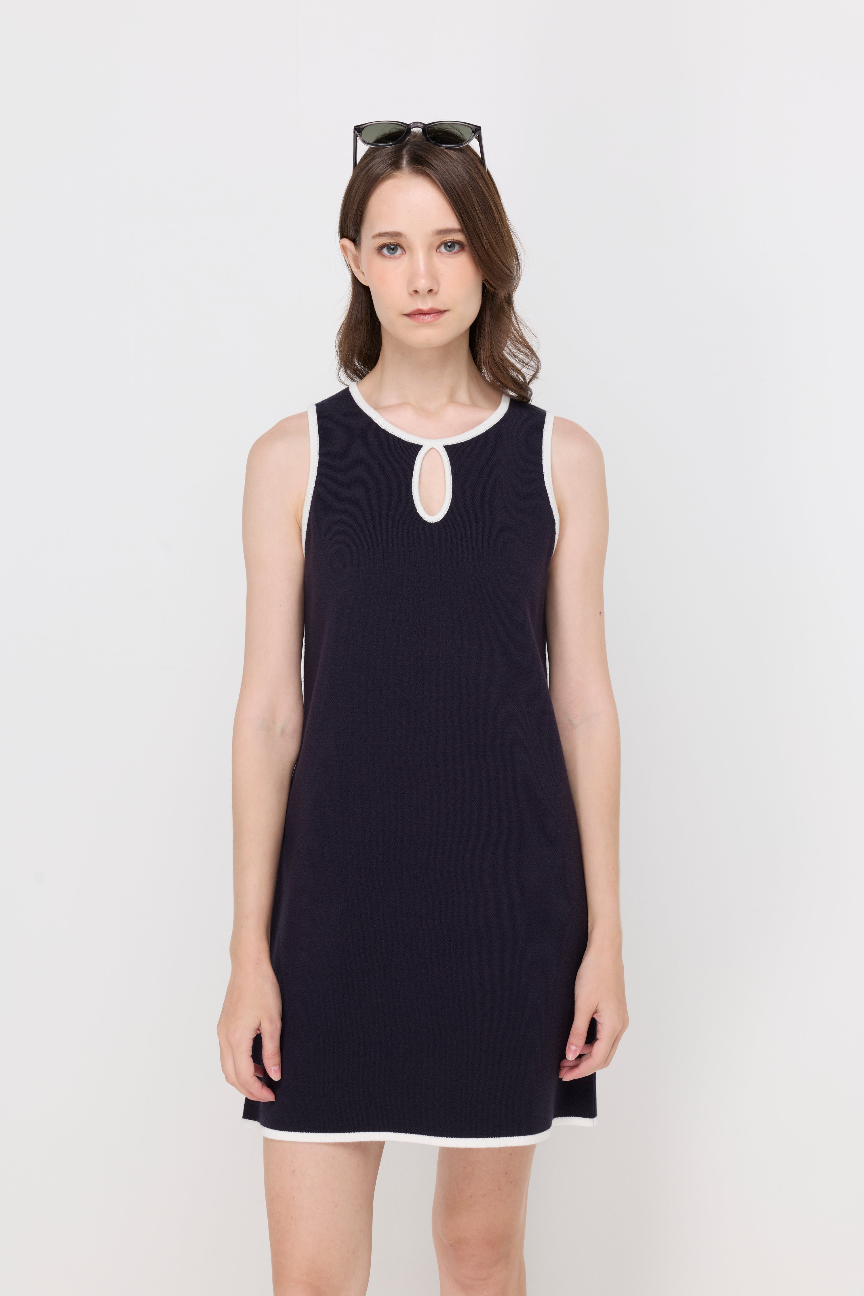 Contrast Trim Knit Shift Dress Navy