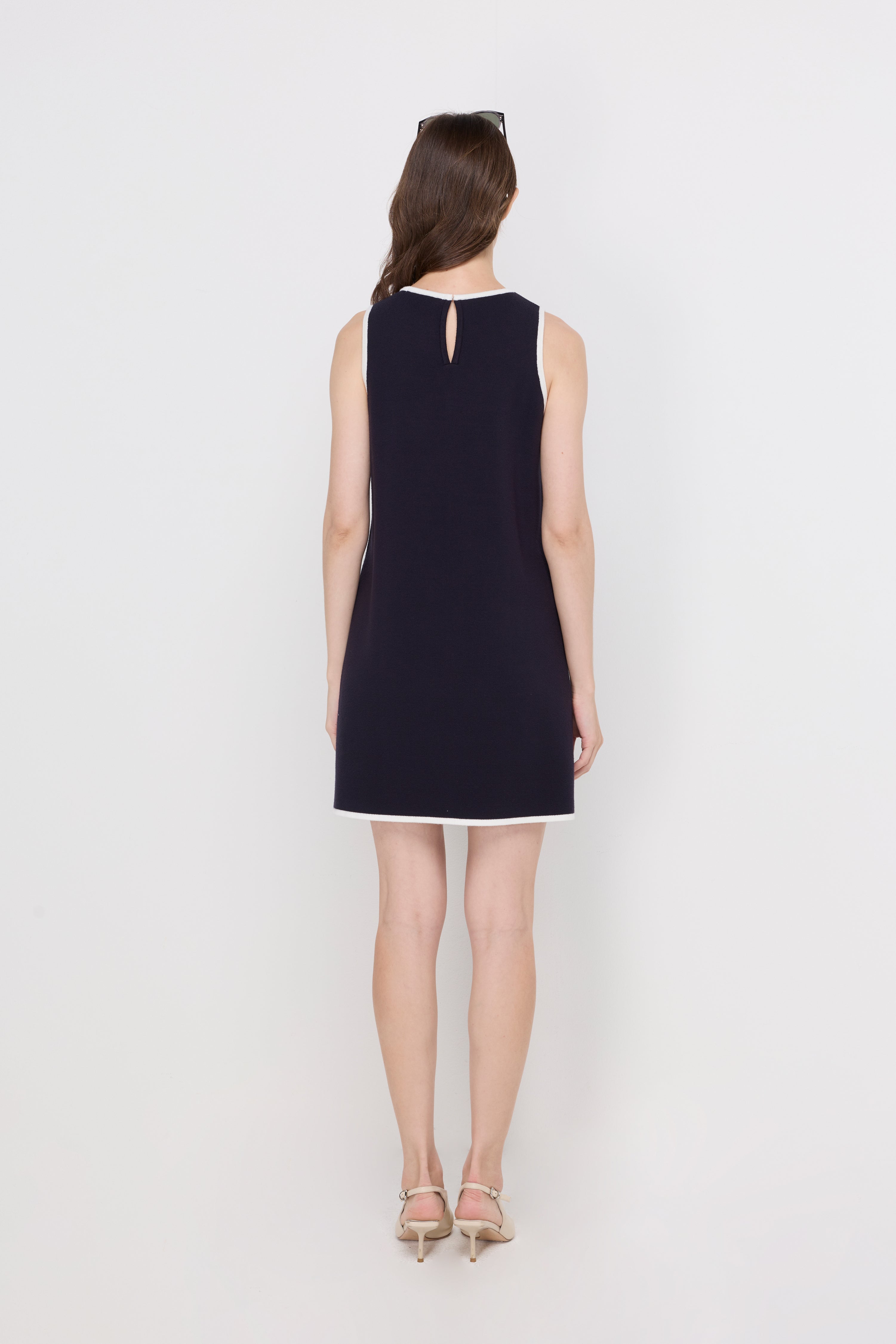 Contrast Trim Knit Shift Dress Navy