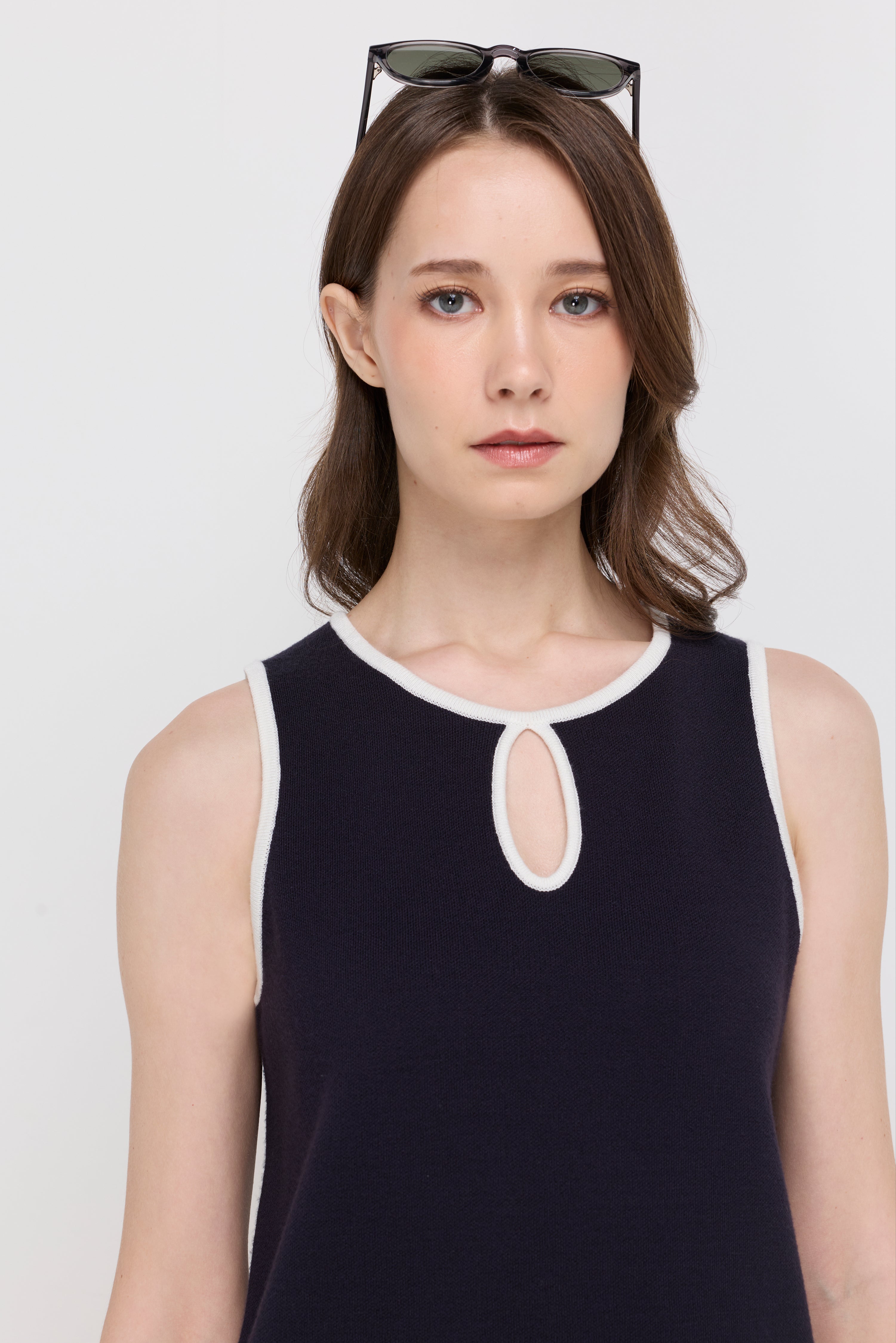 Contrast Trim Knit Shift Dress Navy