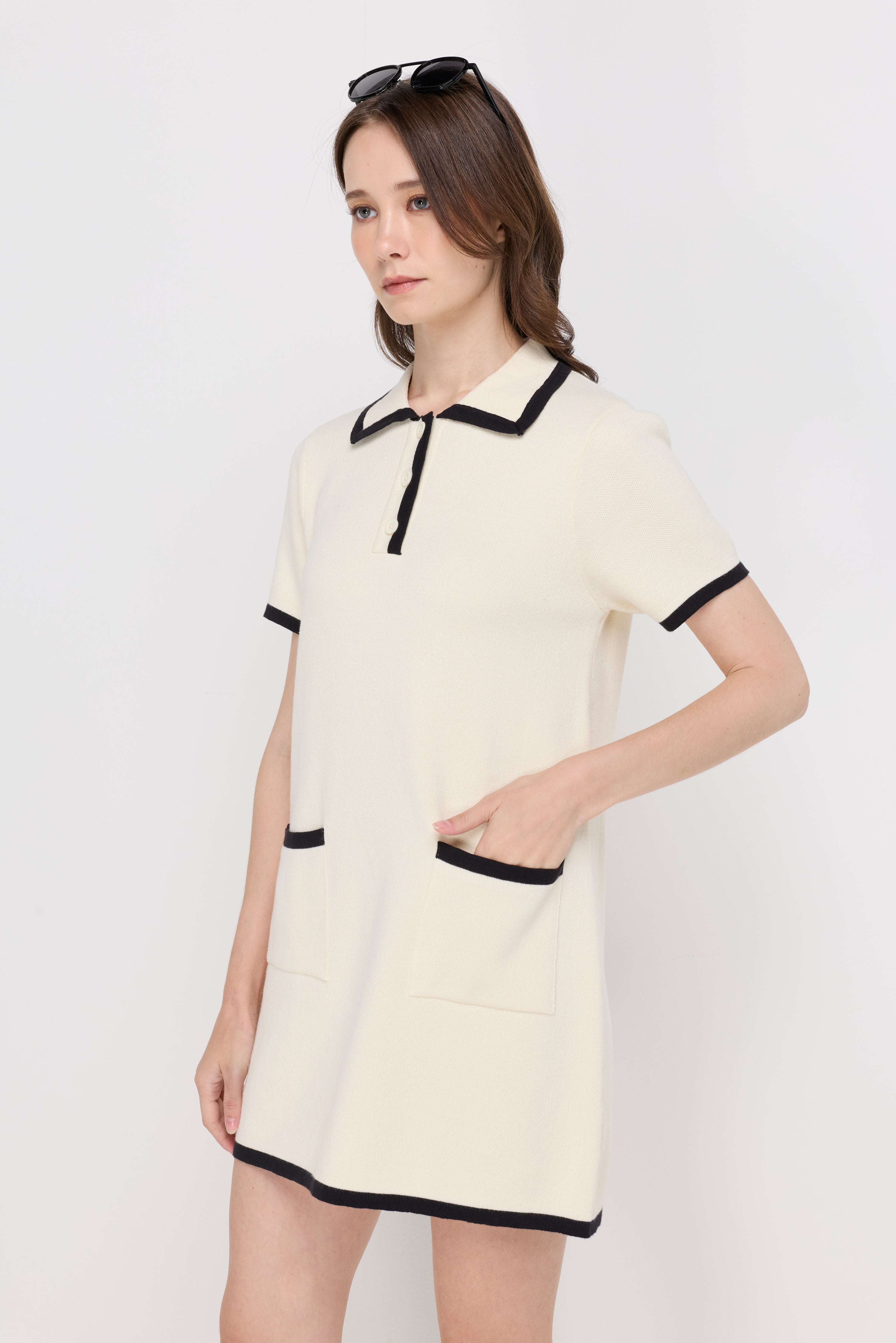 Pocket Detail Knit Dress Off-White